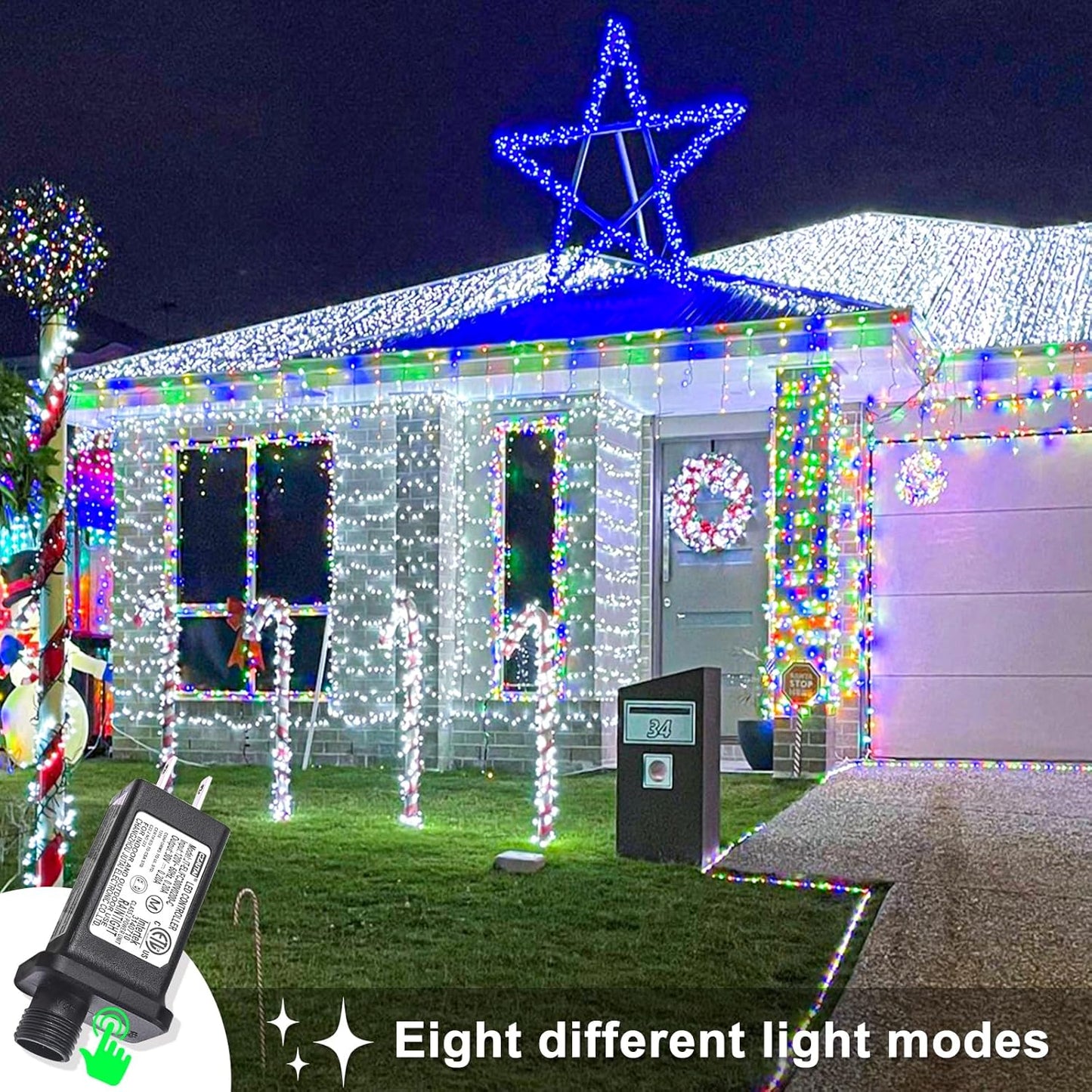 120 LED White Christmas Lights Outdoor, 40ft 8 Modes White Christmas String Lights Clear Wire, Plug in Waterproof Twinkle Fairy Lights for Indoor Outdoor Bedroom Wedding Tree Christmas Decorations