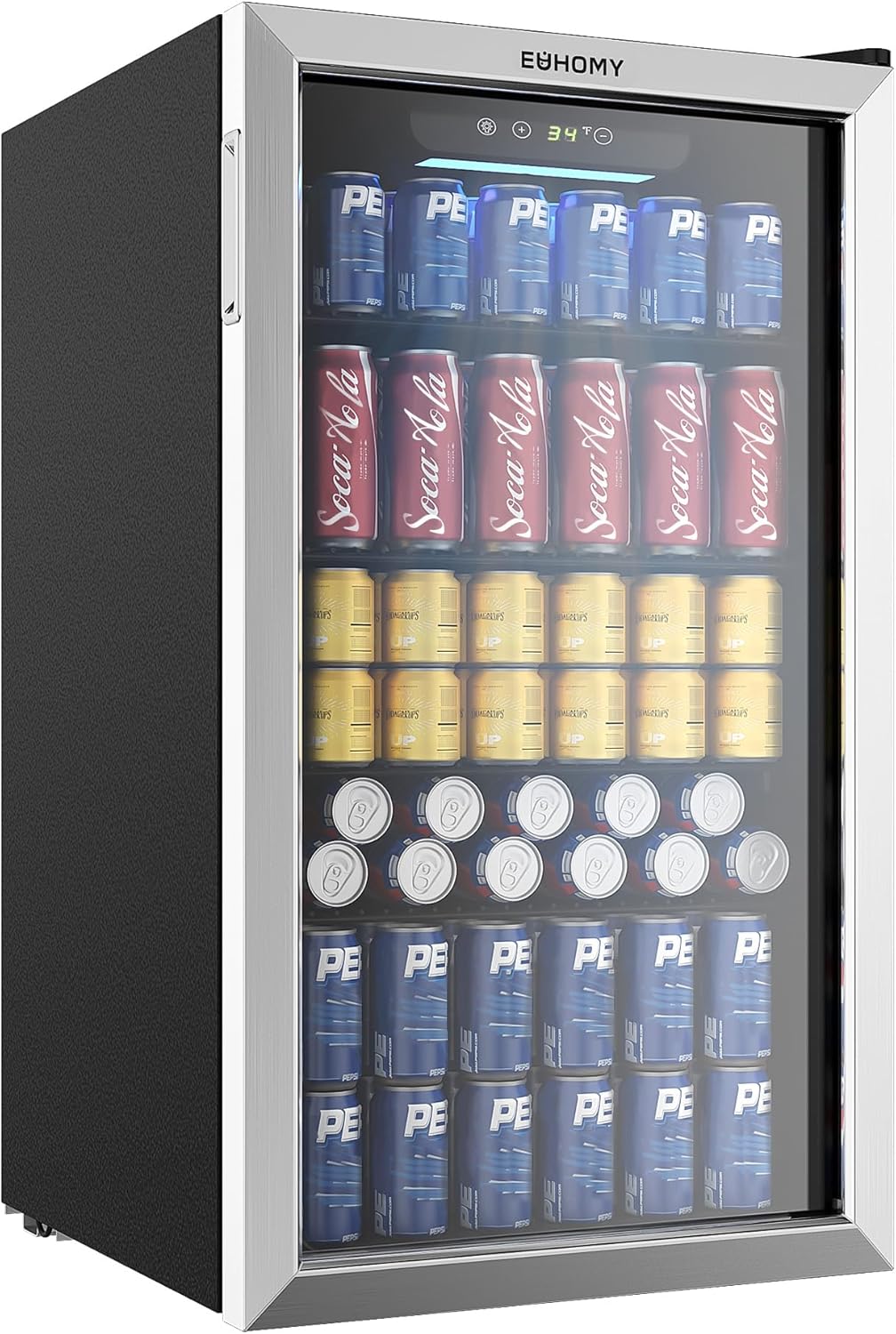 EUHOMY Beverage Refrigerator Cooler, 130 Can Mini Fridge with Glass Door for Soda Beer or Wine, Beverage Cooler for Home, Office, Bar with Adjustable Removable Shelves, Silver