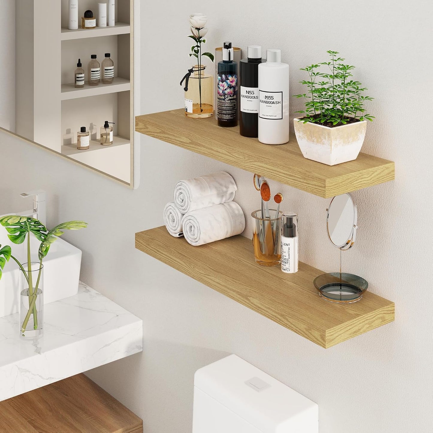 Fun Memories Floating Shelves 36 Inch Long, Deep Floating Shelf for Wall, 36 x 8 Floating Shelves Set of 2, 8 Inch Deep Wall Shelf for Living Room, Kitchen, Bedroom, Large Storage Shelves, Oak Color