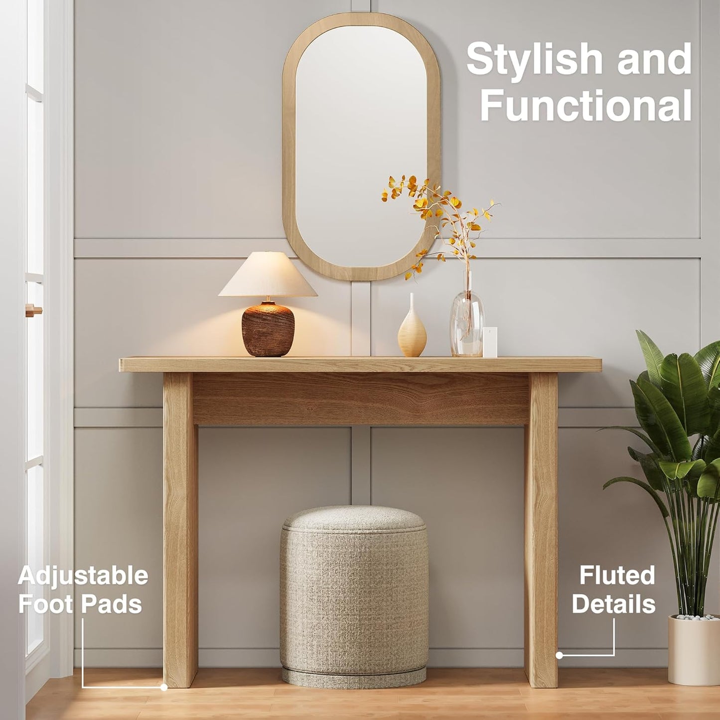 AVZEAR 43.3" Mid Century Narrow Entryway Console Table, Modern Fluted Wood Couch Table Behind Sofa Long and Skinny for Living Room Hallway Entrance Foyer (Natural)