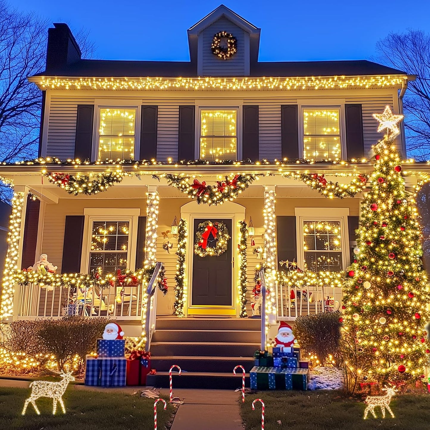 JMEXSUSS Solar String Lights Outdoor Waterproof, Total 66 FT 200 LED Solar Twinkle Lights Outdoor, Solar Christmas Light for Outside Tree Garden Yard Decor(Warm White)