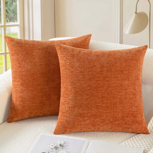 CaliTime Fall Throw Pillow Covers Decorative 16 X 16 Inches Pack of 2 Cozy Chenille Cushion Cases for Couch Sofa Bed Living Room Home Burnt Orange
