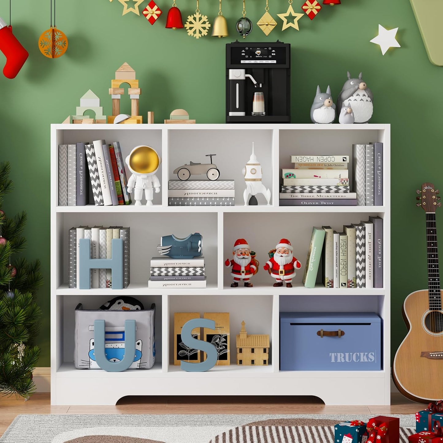 Book Shelf Set of 2, 8 Cubes Storage Organizer, 3-Tier Open Shelf Wooden Bookcase, Freestanding White Bookshelf Cube Shelf for Bedroom, Living Room, Home Office