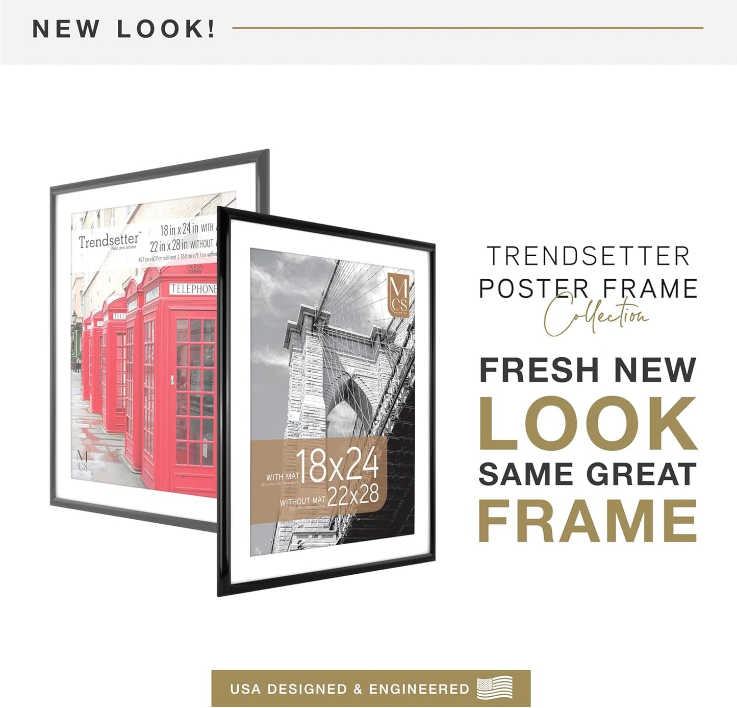 MCS Trendsetter 22x28 Matted Poster Frame with 18x24 Picture Display, Black Vertical & Horizontal Wall Hanging Large Picture Frame for Photos & Posters (1-Pack)