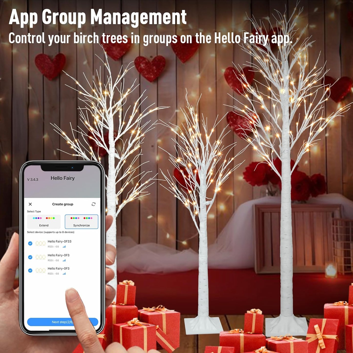 Smart Lighted Birch Trees 4FT 5FT 6FT, App Control, 18 Modes, Schedule, Dimmable, Warm White LED Lights, Waterproof Music Sync Star Light Tree Set for Indoor Outdoor Home Christmas Holiday Decorations