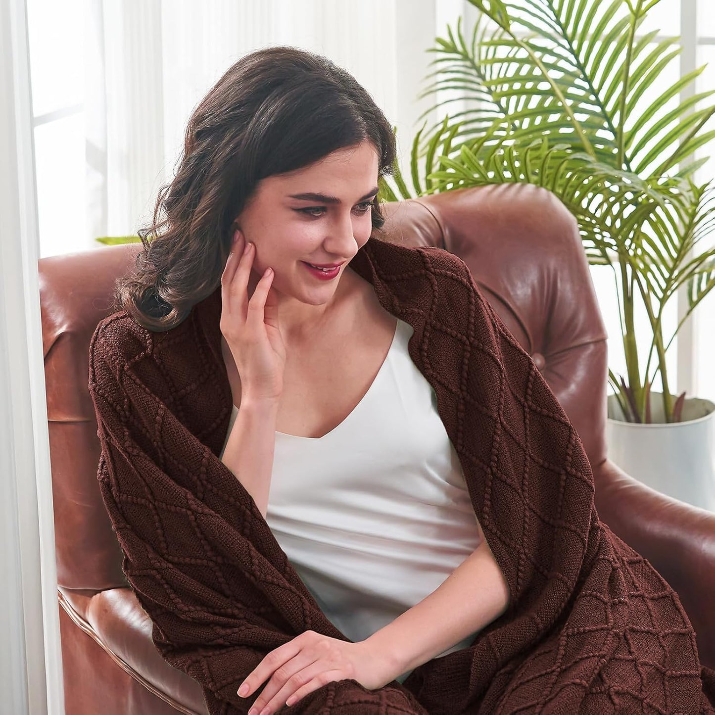 inhand Knitted Throw Blankets for Couch and Bed, Soft Cozy Knit Blanket with Tassel, Diamond Brown Lightweight Decorative Blankets and Throws, Farmhouse Warm Woven Blanket for Men and Women, 50"x60"