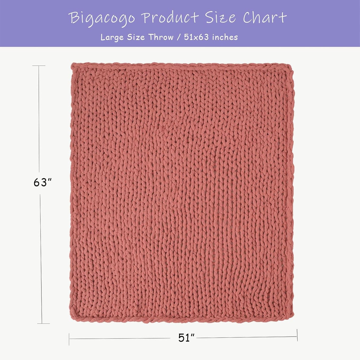 Bigacogo Chunky Knit Throw Blanket for Couch, 51x63 inches, 100% Hand Knitted with Thick Jumbo Chenille Yarn, Cozy Soft Large Rope Knot Cable Crochet Blankets for Sofa Bed Living Room, Antique Red