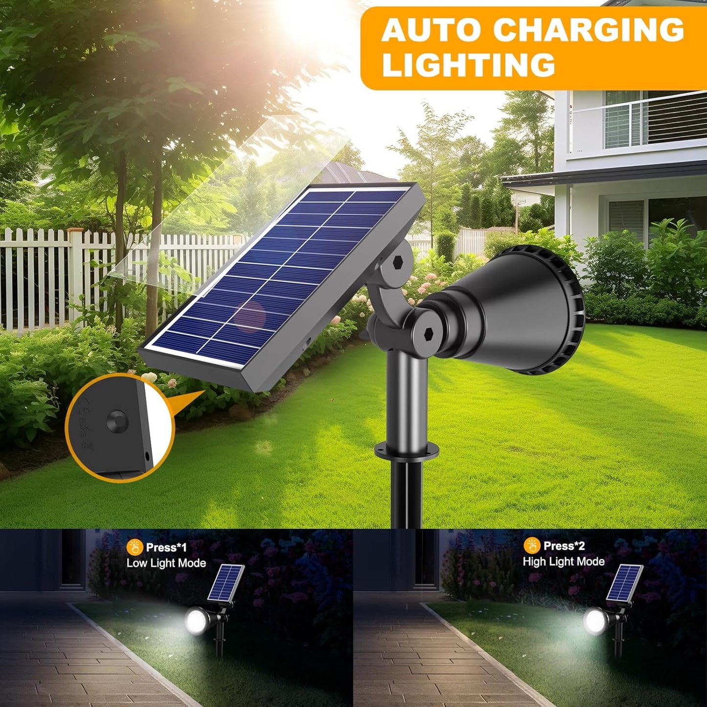 Solar Spot Lights Outdoor, 36 LEDs 1000LM Adjustable Solar Lights Outdoor Waterproof, 2-in-1 Solar Powered Spotlights Landscape Lighting for Garden, Yard, Pathway- 4 Pack (Cool White)