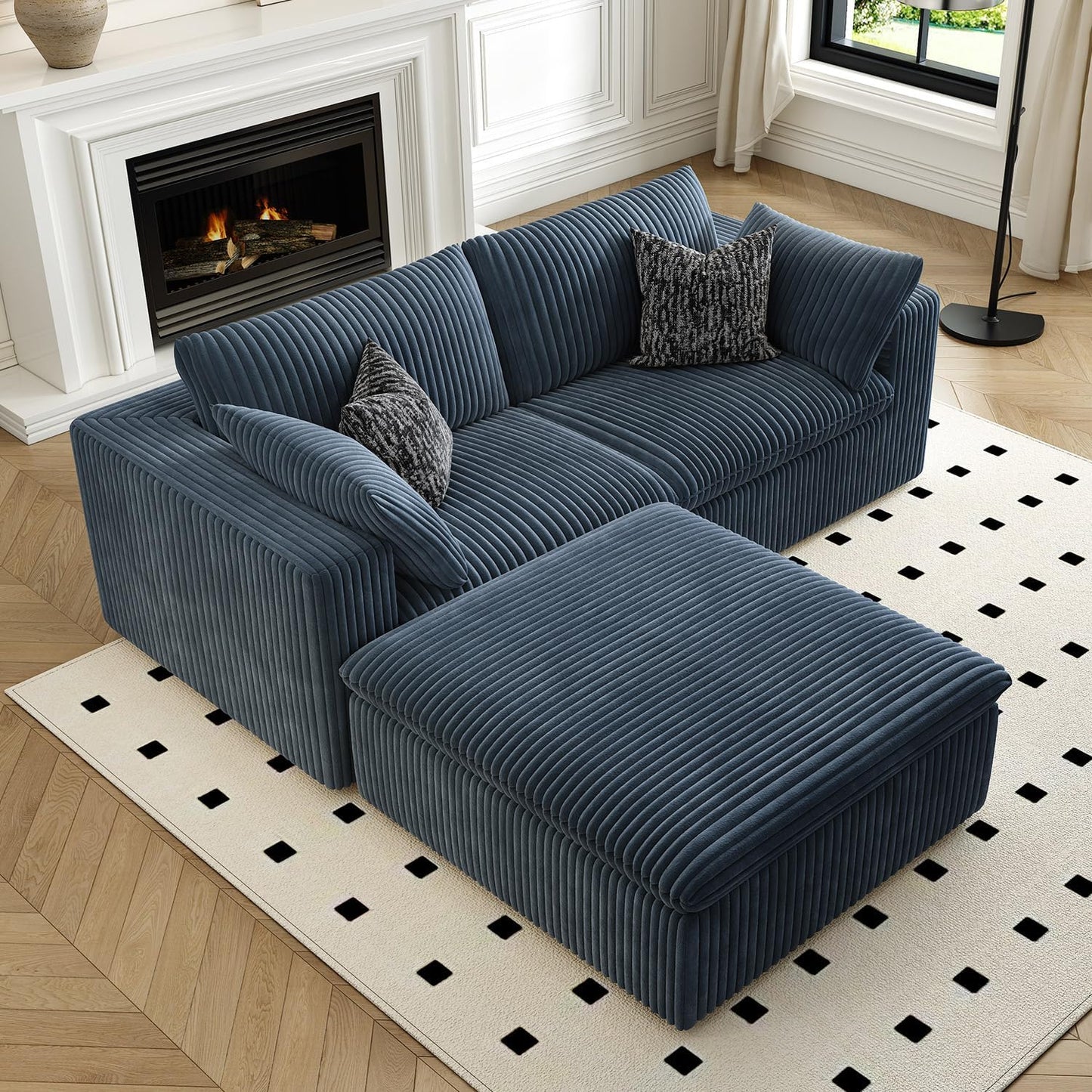 LoveSeat Cloud Couch Modular Sectional Sofa for Living Room,Modern Sofa with Deep Seat，2 Seater Boneless Couch with Ottoman,Comfy Upholstered Couches for Apartment, Studio, Office,Bedroom，Blue