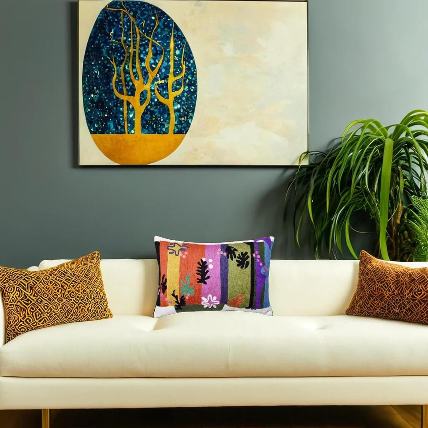 Lumbar Matisse Decorative Pillow Cover Art Nouveau Toss Pillowcase Farmhouse Chair Cushion Contemporary Pillowsham Mid-Century Couch Cushions Hand Embroidered Pillow Wool 18x18