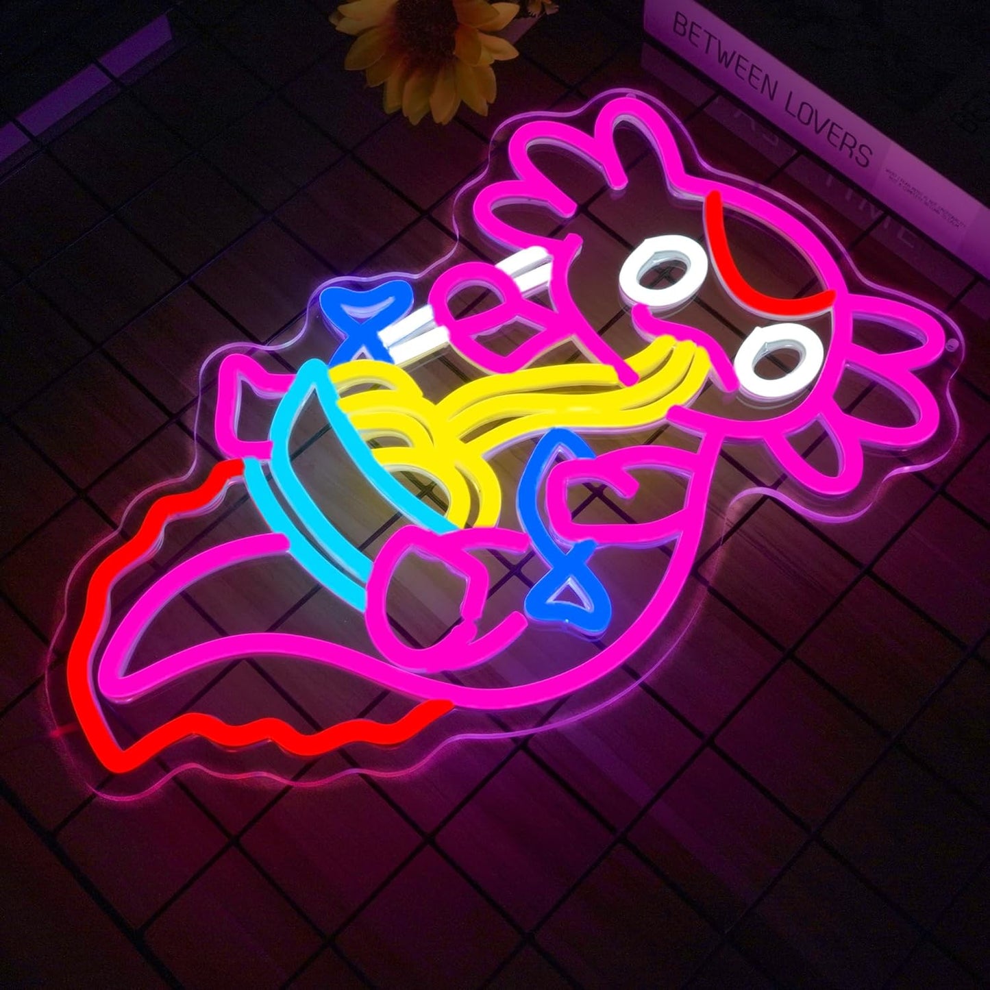 Axolotl Ramen Neon Sign for Wall Decor Dimmable Axolotl Eating Noodles LED Neon Light Cut Japanese Neon Sign Anime Neon Signs for Japan Restaurant, Home Wall Art and Kitchen Decor(15.7 * 9.7inch)