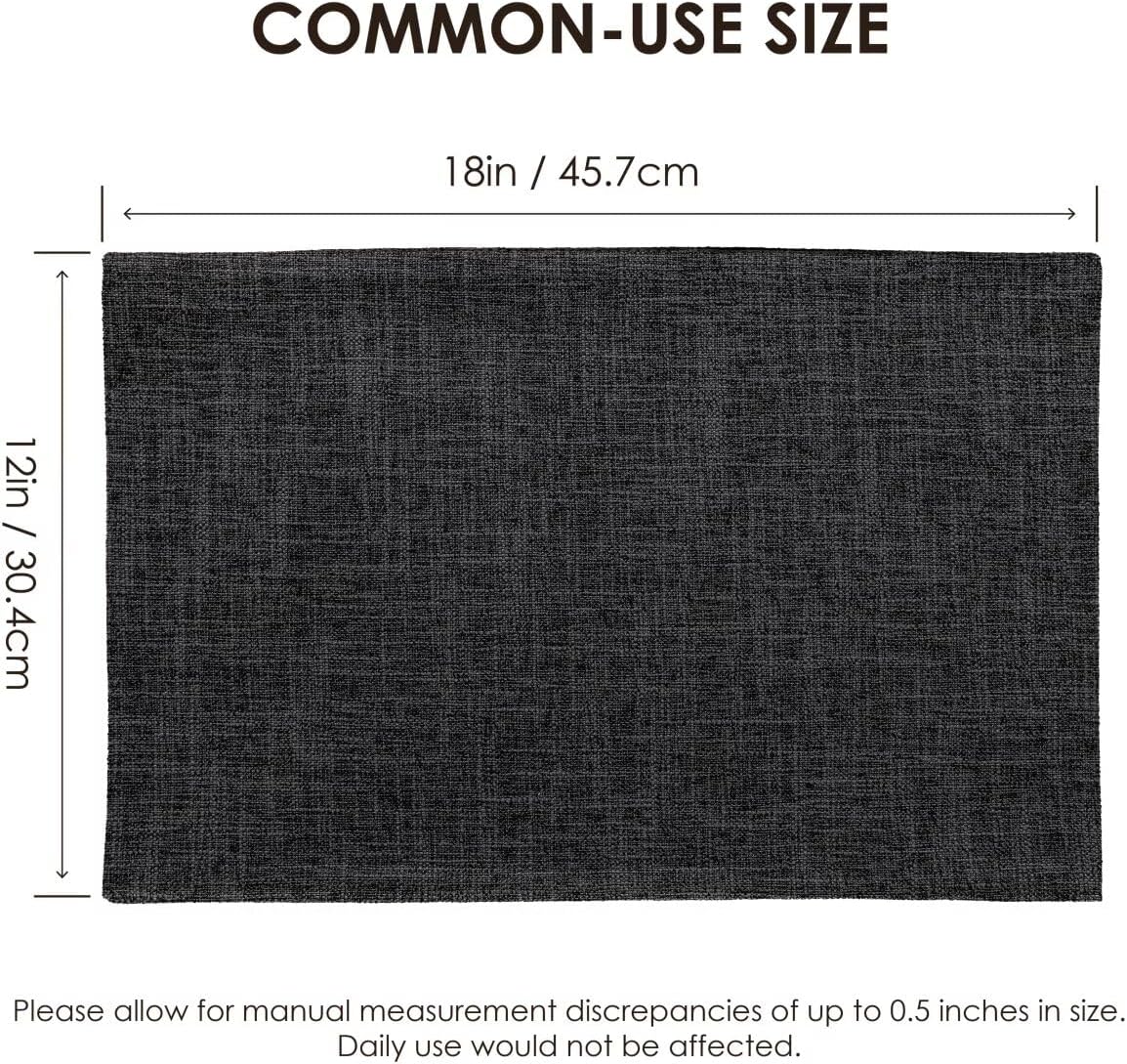 Placemats Set of 4, Bilayer Thickened Linen Place Mats Heat Resistant Machine Washable Wrinkle Free Carefully Selected Polyester Mats for Kitchen/Dining/Coffee Table (Charcoal Grey)