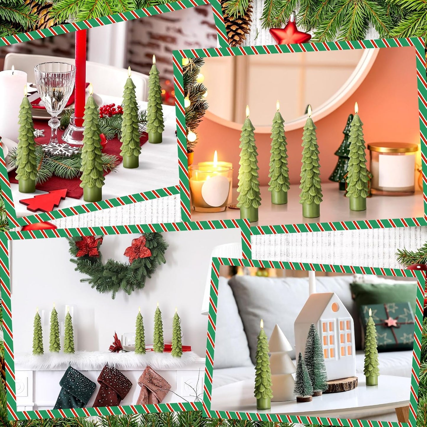 6 Pcs Christmas Tree Shaped Candles Xmas Wax Scented Candles Light Green Decorative Christmas Tree Gifts for Xmas Eve Winter Holiday Party New Year Bedroom Room Table Decor, Stylish Style