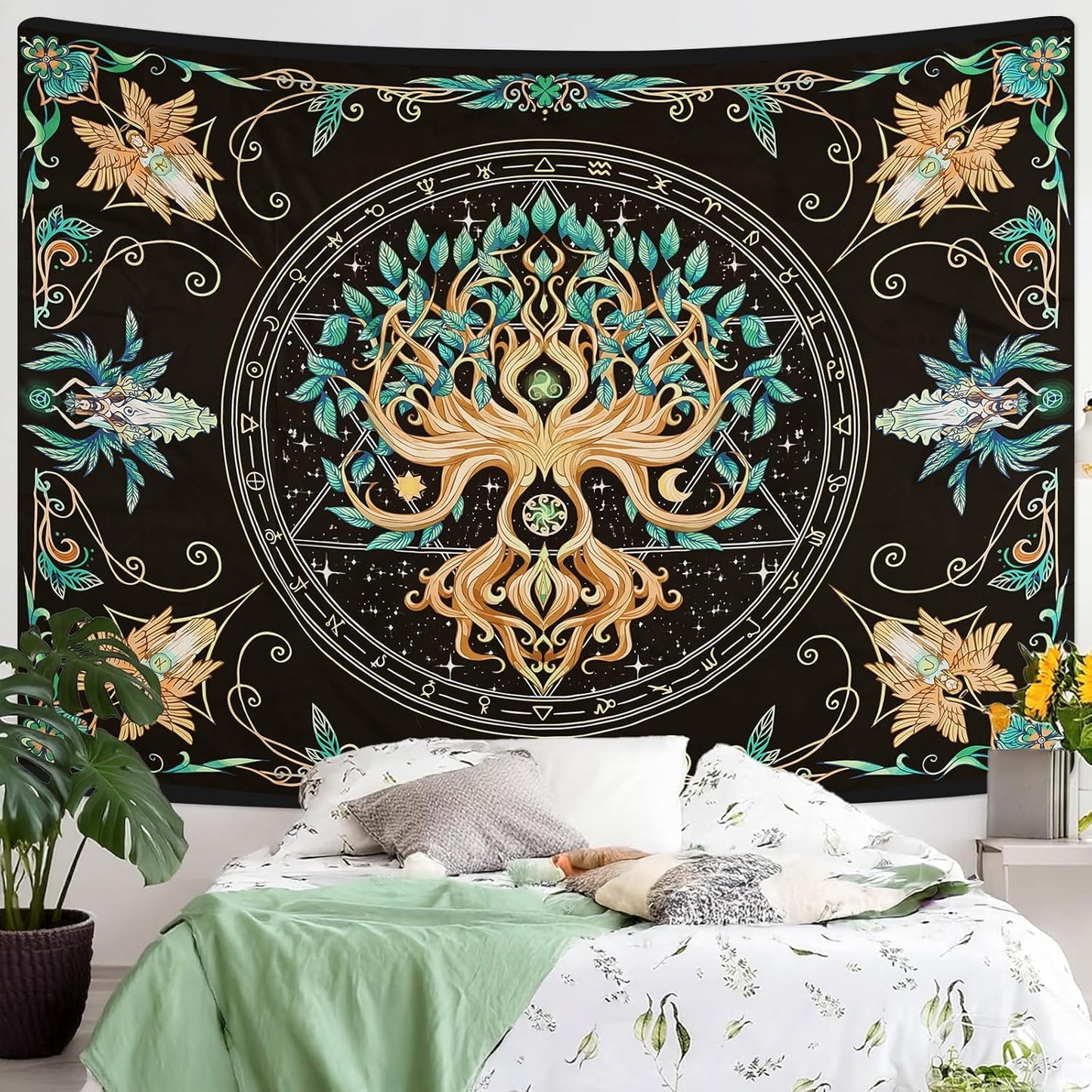 Tree of Life Tapestry - Natural Hippie Wall Hanging, UV Resistant, Machine Washable, Lightweight, Psychedelic Witchcraft Bedroom Decor for Bedroom, Living Room, Yoga Room - 39.37x29.92 Inch