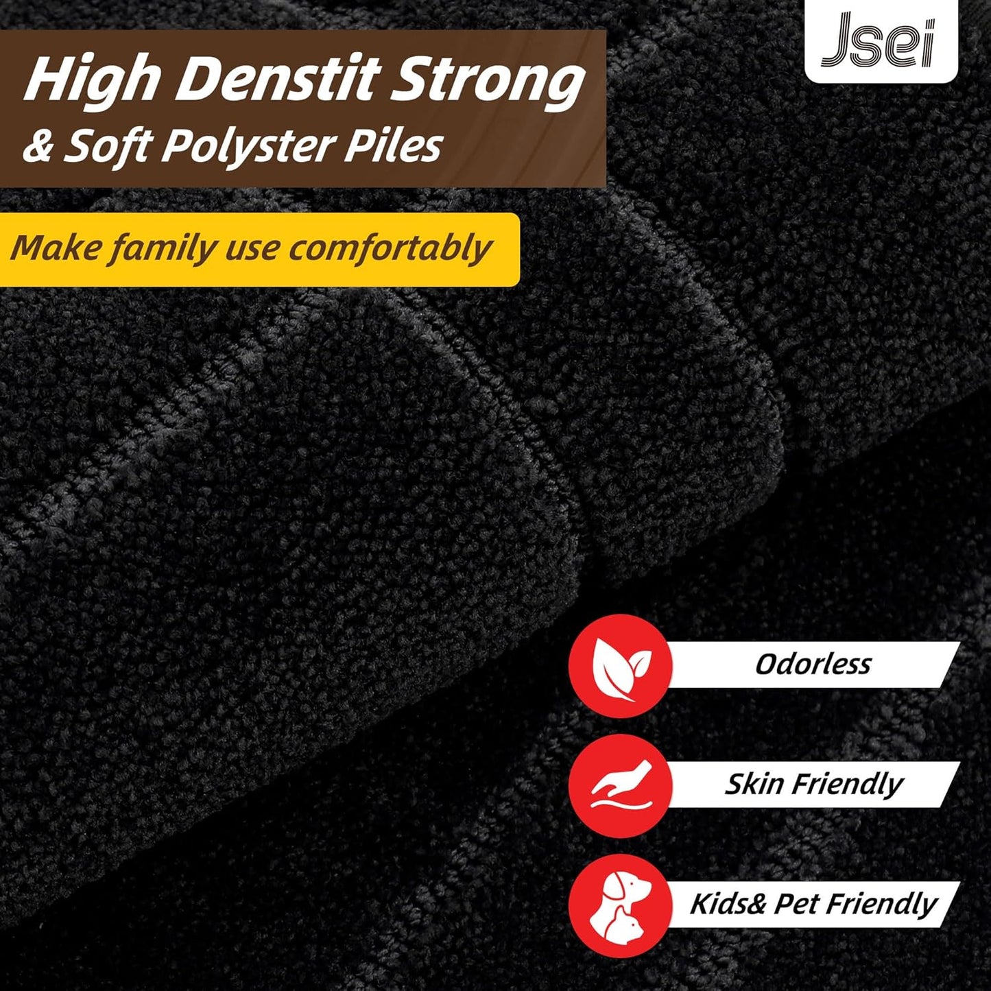 JSEI Entryway Rugs Doormat 24"x36", Non-Slip Dirt Trapper Door Mats Indoor, Washable Absorbent and Stain Resist Welcome Floor Mat for Front Door, Dog Door Mat, Muddy Wet Shoes & Paws, Black