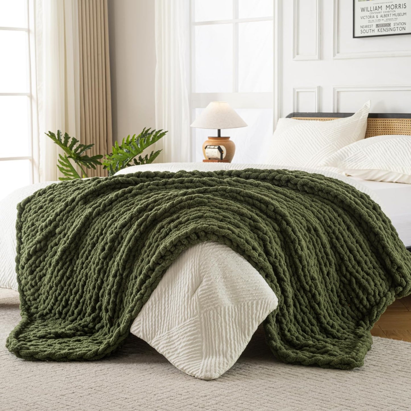 Ultra Soft Chunky Knit Blanket Throw -40x50 Hand Knitted Warm Chenille Throw Blanket, Home Decor Soft Thick Yarn Cable Knit Blanket Breathable Fleece Banket Christmas for Couch Bed Sofa Best GIF