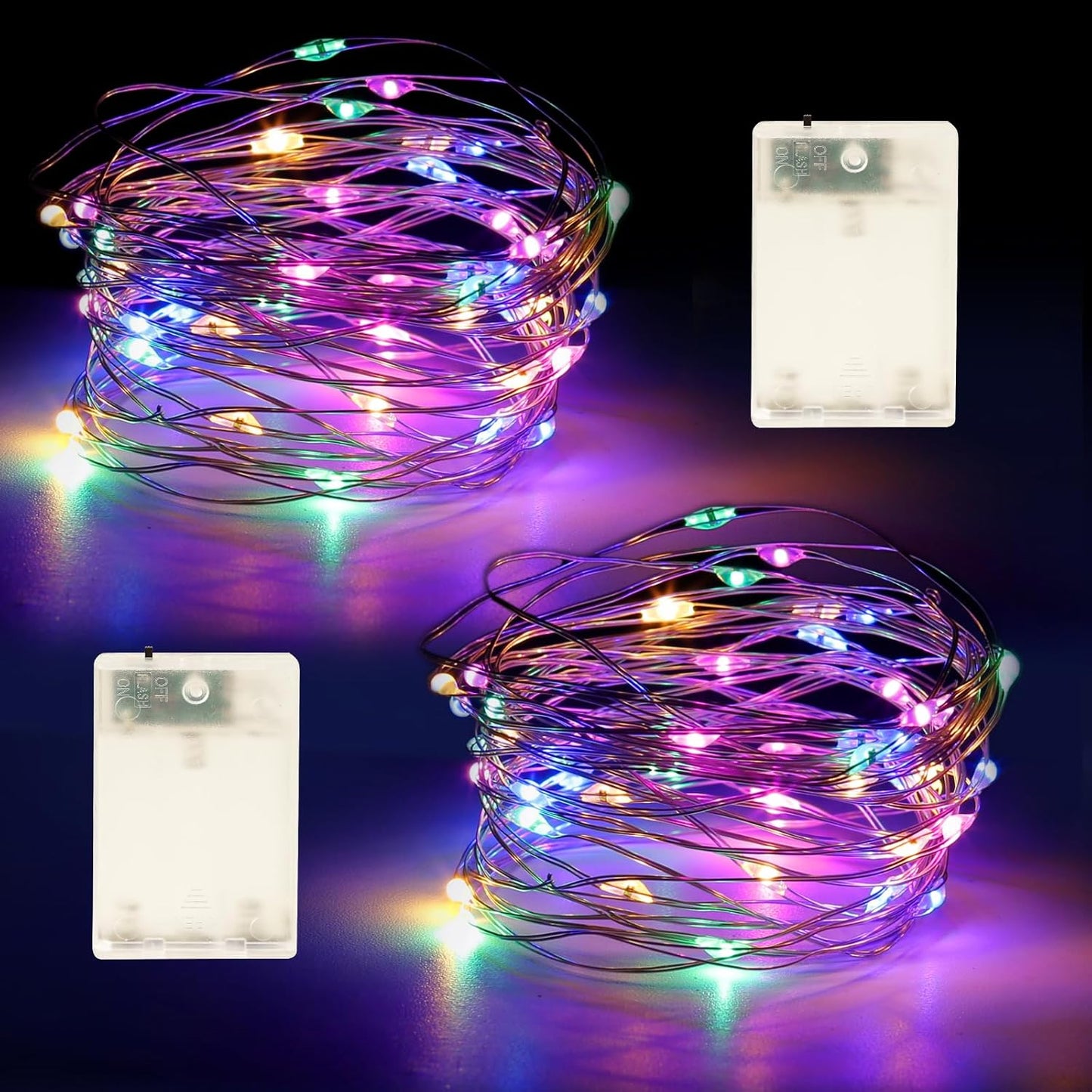 Fairy Lights Battery Operated String Lights 16.4ft 50LED Flashing and Constant Light Waterproof Silver Wire for Christmas DIY Party Bedroom Wedding (Multicolor, 2 Pack)