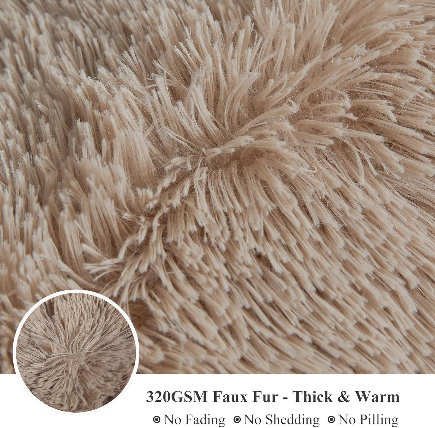 XeGe Luxury Faux Fur Throw, Soft 50x60 Fluffy Blanket, Shaggy Plush Decorative Couch Blanket, Winter Fall Cute Fuzzy Furry Lap Throw for Office Bedroom Living Room Khaki