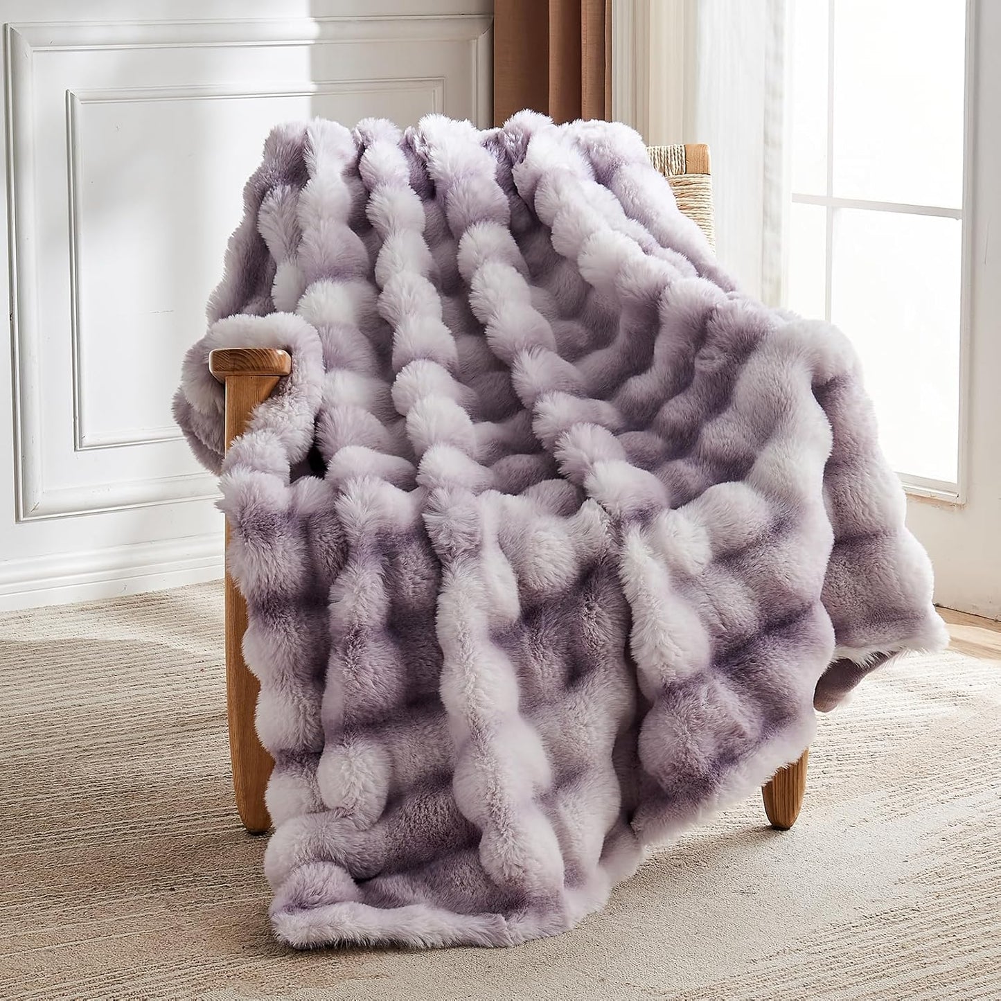 Lotus Karen Faux Fur Throw Blanket Tie-Dye Purple-Big Bubble Rabbit Fluff Blanket for Couch,Small Fluffy Fuzzy Cozy Blanket,Thick Furry Plush Shaggy Blankets,50x60 Inches