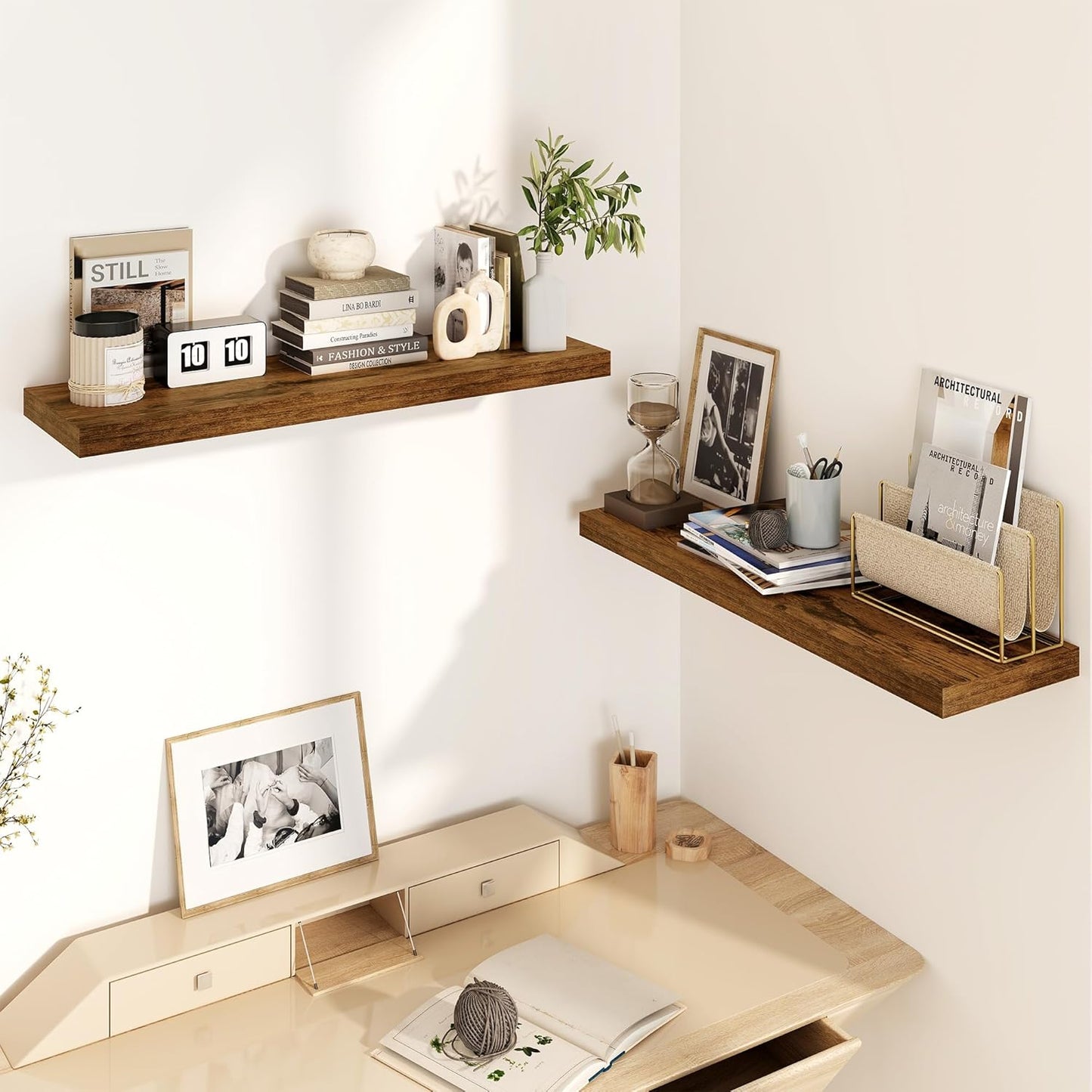 30 Inch Floating Shelves, Rustic Floating Wall Shelves 8 Inch Deep, 30 x 8 Floating Shelves for Home Decor, Deep Storage Shelves for Kitchen, Bathroom, Living Room, Rustic Brown Color, Set of 2