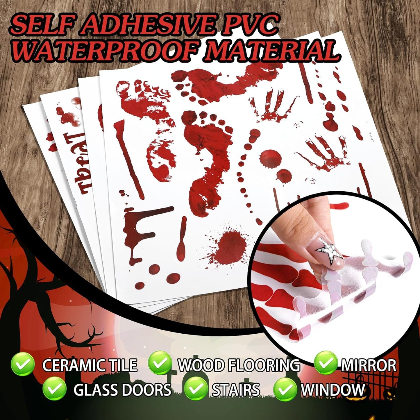 Scary Halloween Decorations Bloody Handprint Footprint Stickers Clings Decals Window Bathroom Floor Restroom，Horror Party Decor Halloween Indoor/Outdoor Decoration