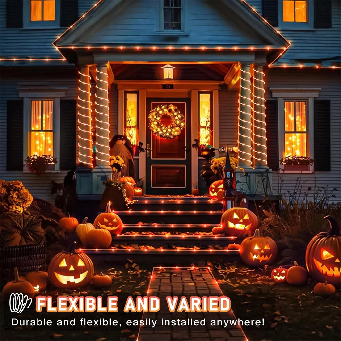 Orange Halloween Lights, 100FT 300 LED Rope Lights for Outside Waterproof with 8 Modes, Connectable String Lights for Indoor Patio, Trampoline, Garden, Pool, Tree, Holiday Decorations