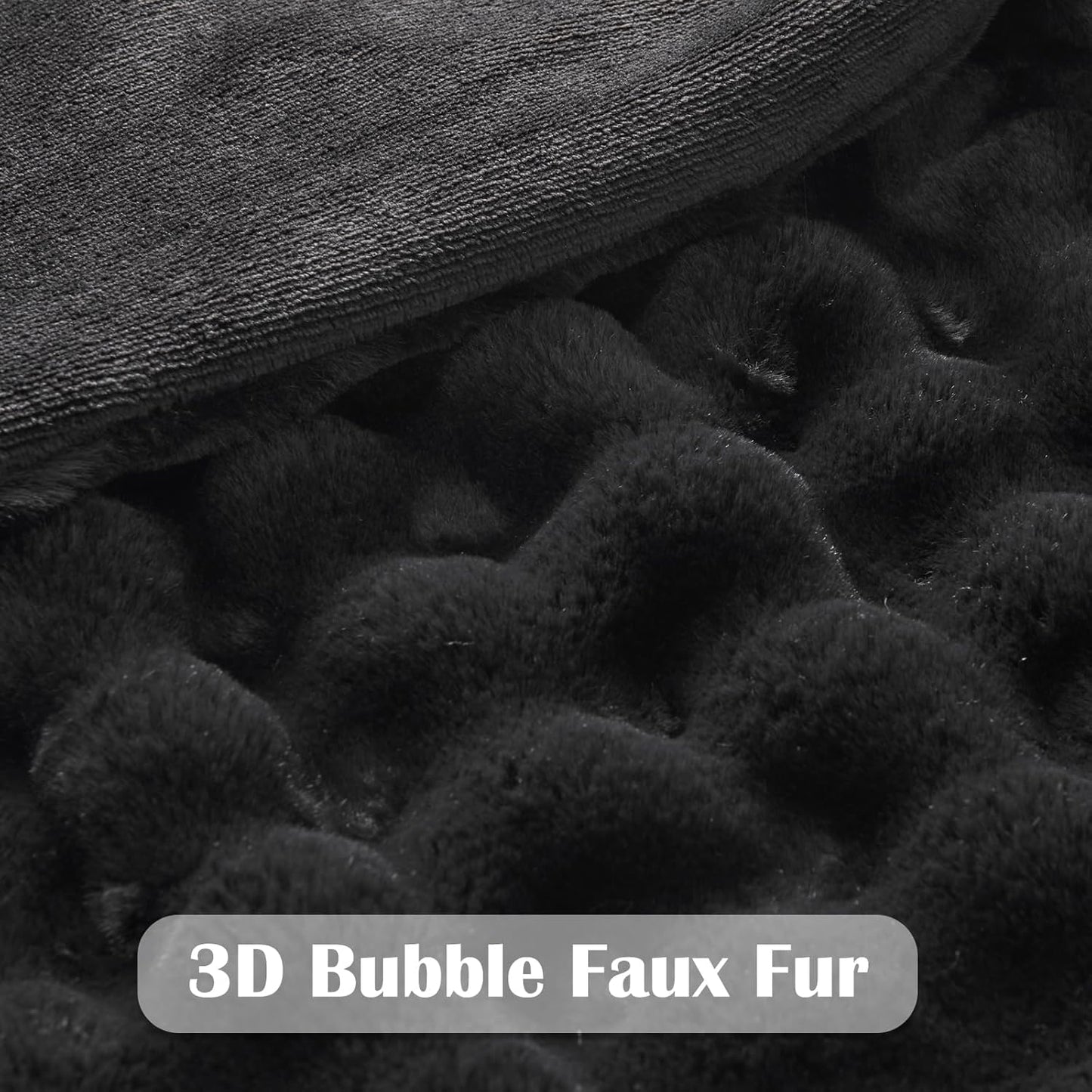 NEWCOSPLAY Faux Fur Twin Blanket Black Bubble Blanket Thick Warm Soft for Couch Sofa Bed 550GSM (Black, Twin(60"x80"))