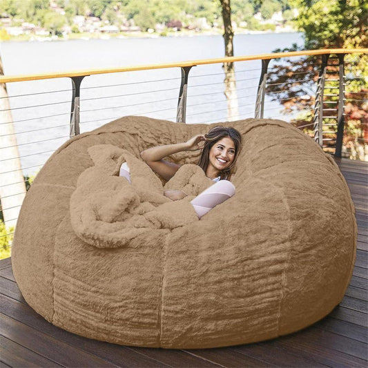 Big Huge Giant Bean Bag Chair for Adults, (No Filler) Bean Bag Chairs in Multiple Sizes and Colors Giant Foam-Filling Required- Machine Washable Covers, Double Stitched Seams (Khaki,7FT)