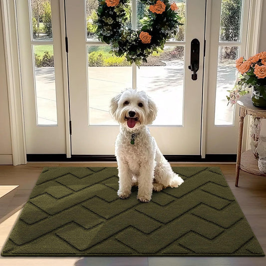 hicorfe Front Door Mat Outside Entrance,32"x40" Absorbent Muddy Dirt Resist Welcome Door Mats Outdoor Indoor,Stain and Fade Resistant,Non Slip Backing Entry Mat Doormat for Entryway(Oliver Green)