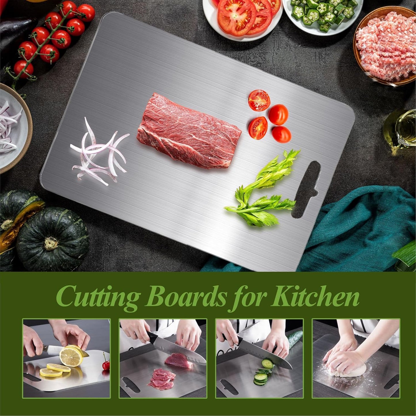 Titanium Cutting Board, 100% Pure Titanium Cutting Boards for Kitchen, Double Sided Food-Grade, Dishwasher Safe Chopping Board for Cutting Meat Vegetable Fruit (11.5"L x 8"W)