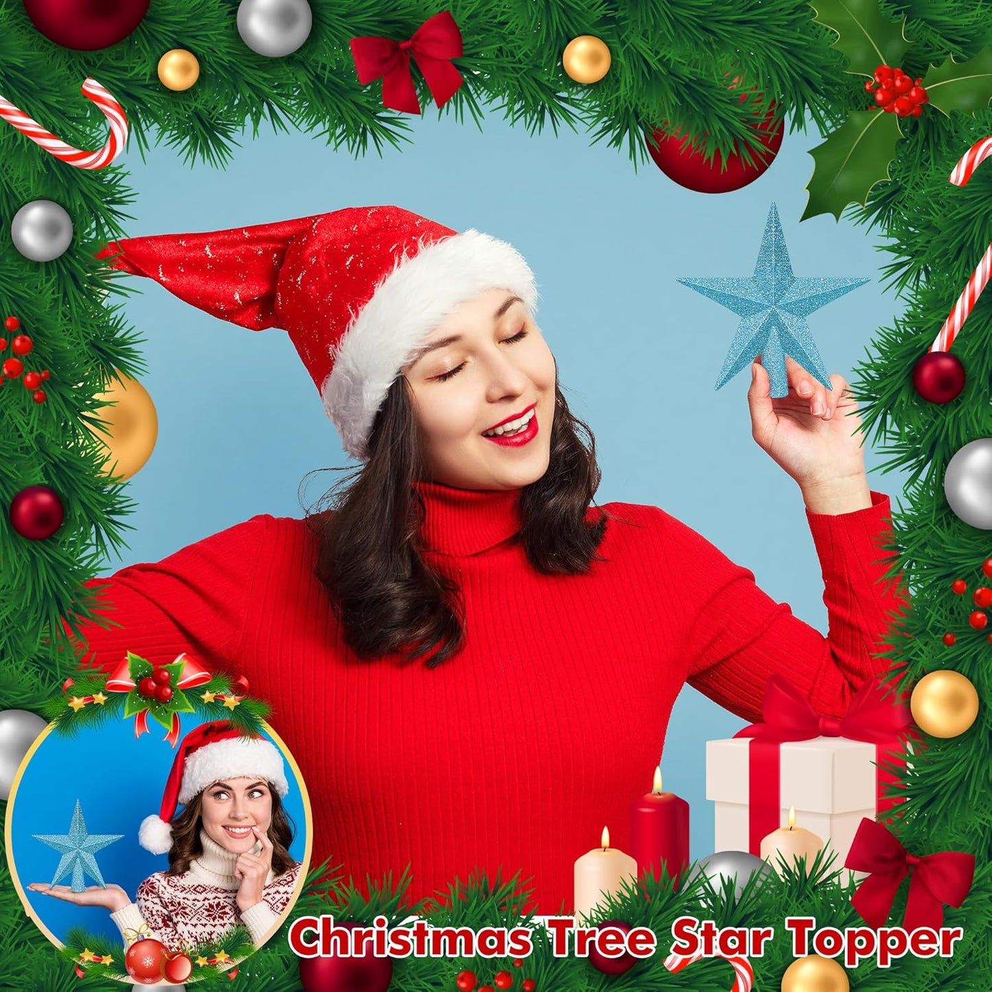 1PCS Tree Star Topper, Blue 4" Christmas Tree Topper Decorations, Glitter Shatterproof Mini Bethlehem Star Tree Topper Decor, Waterproof Star Tree Topper for Christmas Holiday Indoor/Outdoor Ornament