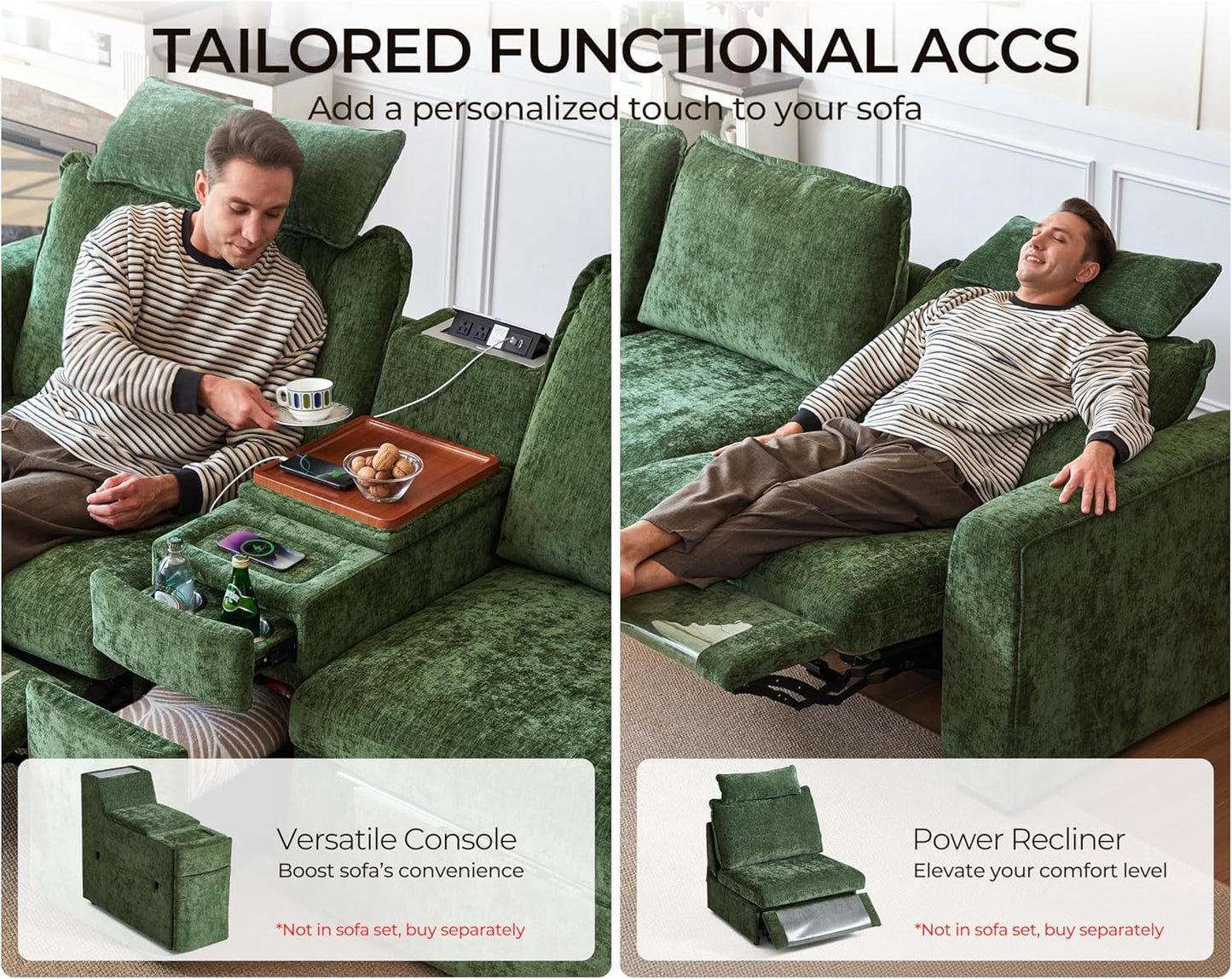 Oversized Modular Sofa Comfy Cloud Couch with Storage, Extra Deep Plush Sectional Sofa Set for Living Room, Covers Washable, Chenille, Olar (Green, 6-Seater with 2 Corners, u-Shaped)