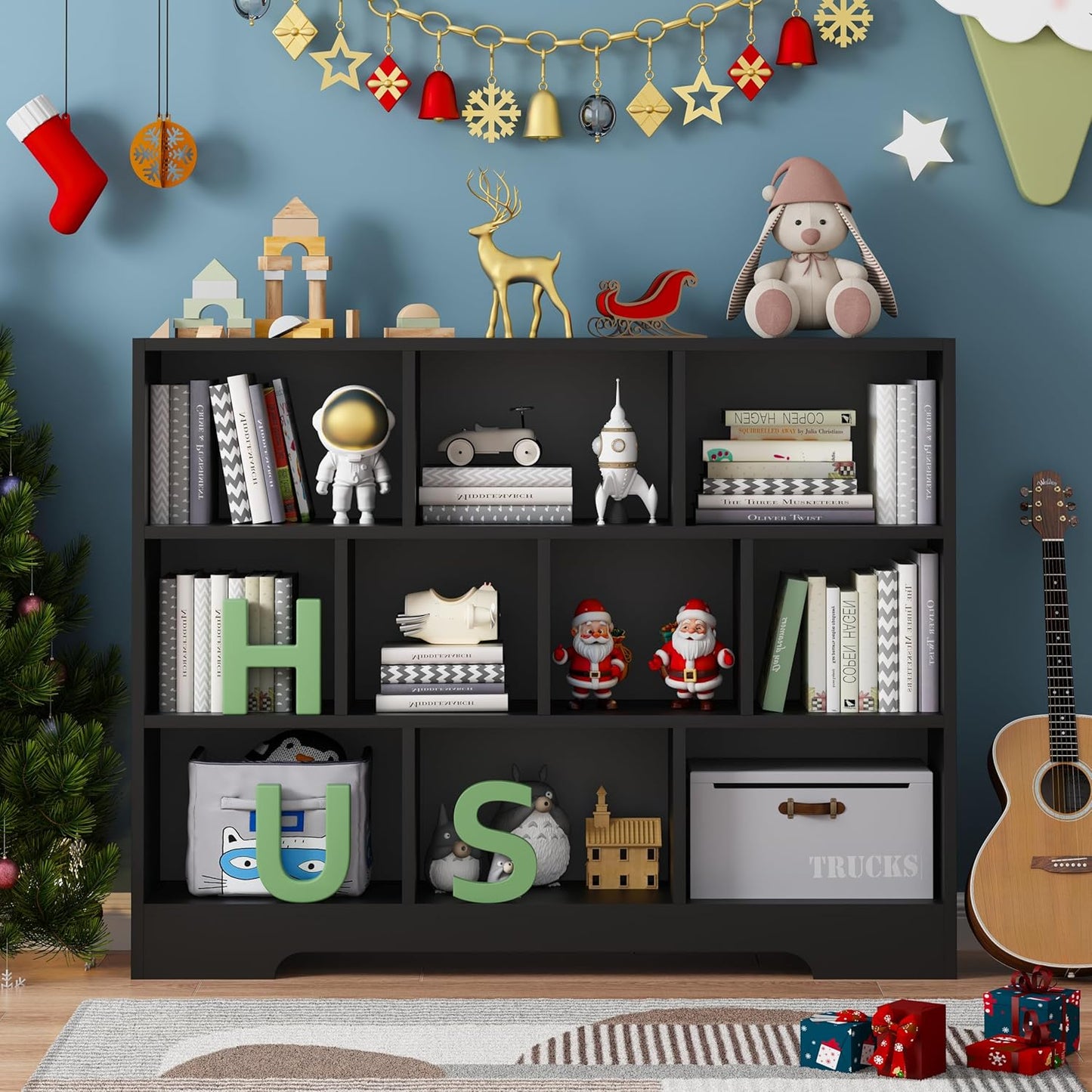 Book Shelf Set of 2, 10 Cubes Storage Organizer, 3-Tier Open Bookshelf Wooden Bookcase, Freestanding Black Bookshelf Cube Shelf for Bedroom, Living Room, Home Office