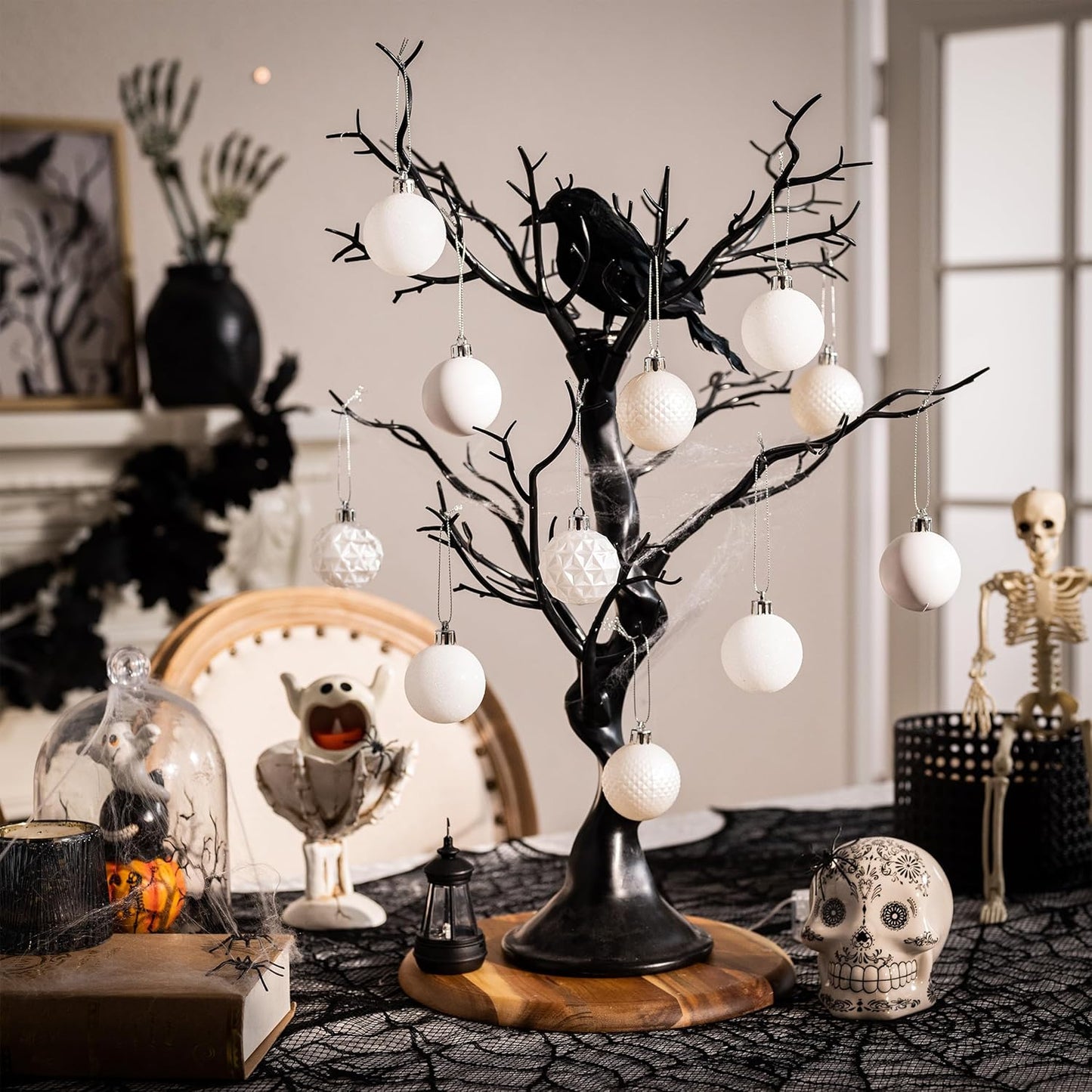 Valery Madelyn Christmas Tree Decorations Ornament Set for Fall Halloween, 50ct 2.36 Inches White Shatterproof Christmas Ball Ornaments Hanging Xmas Holiday Party Decor