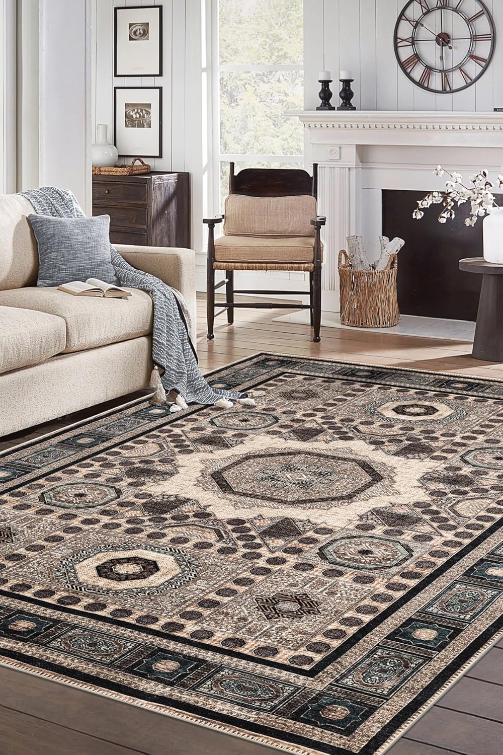 Keen Home Design 4x6 Rug - Machine Washable Area Rug with Non-Slip Backing, Ideal for Living Room, Dining Room, Bedroom - Vintage, Easy Clean, Durable, Low Pile Rug - (4' x 6')