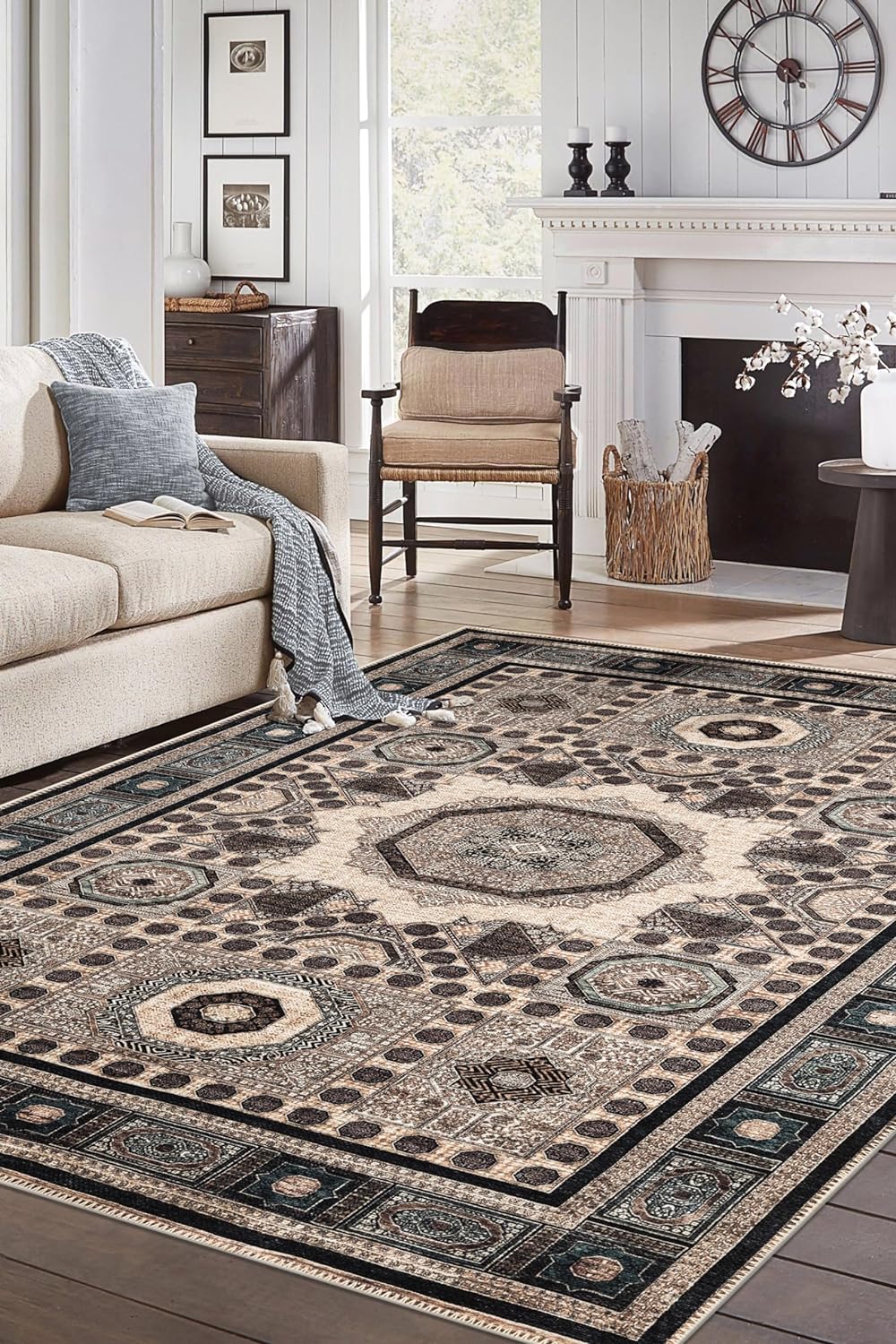 Keen Home Design 10x14 Rug - Machine Washable Area Rug with Non-Slip Backing, Ideal for Living Room, Dining Room, Bedroom - Vintage, Easy Clean, Durable, Low Pile Rug - (9'7" x 14')