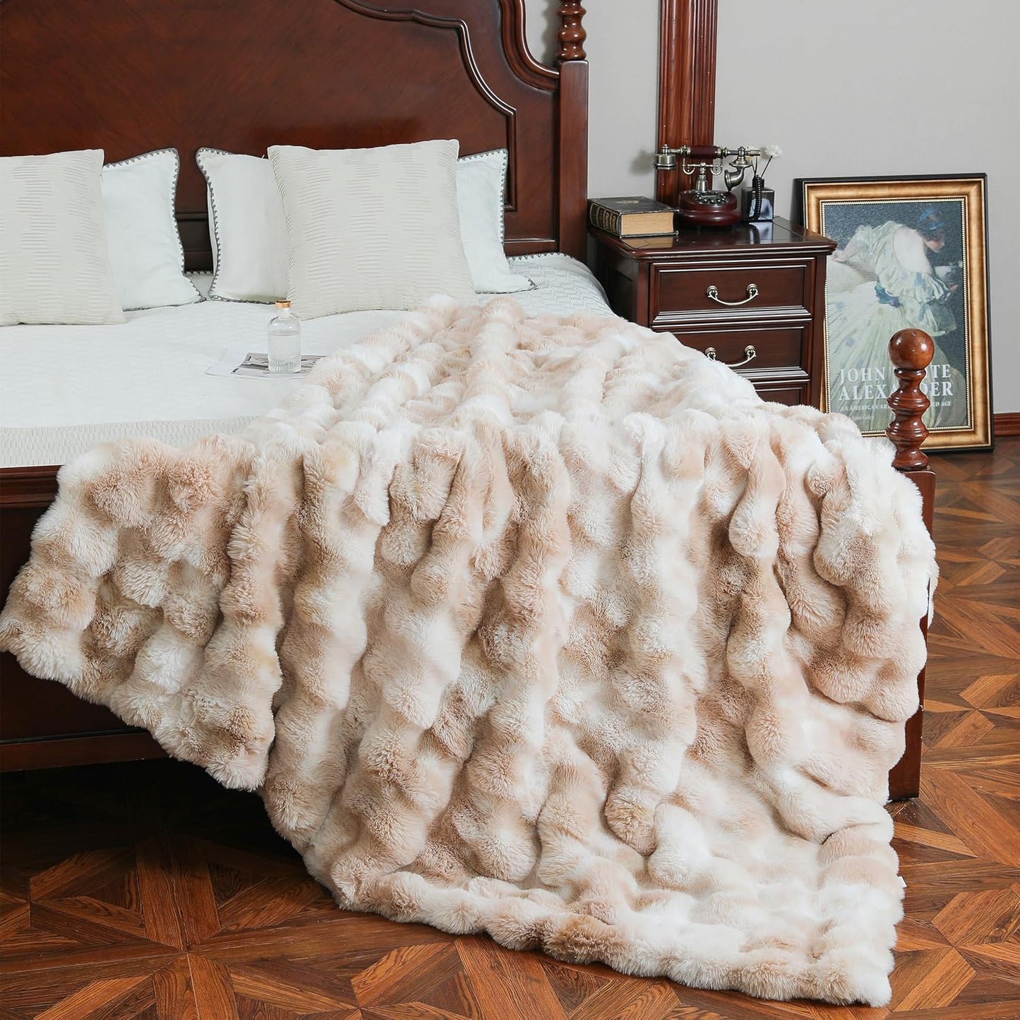 UKELER Camel Large Fluffy Bed Blankets Throws Twin Size, Cozy Shaggy Faux Fur Blanket Soft Plush Thick Throw Blanket for Bed, Couch, Sofa, Office, Camping 60''x80''
