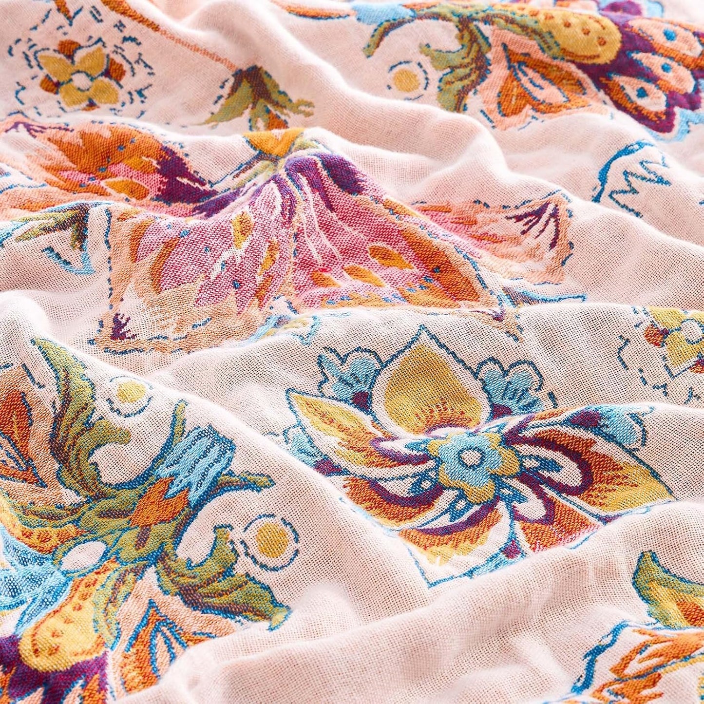 Boho Throw Blanket for Bed, 100% Cotton Soft Rustic Quilt Fall Blanket, 80"x90" Floral Printed Farmhouse Decor Bed Blankets, All Season Rustic Reversible Bohemian Throw Quilt