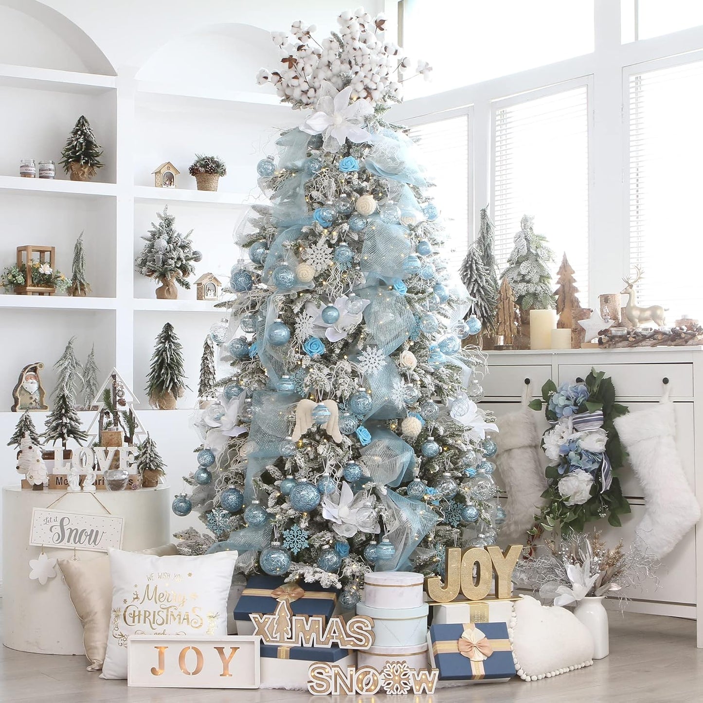 Sea Team Shatterproof Clear Plastic Christmas Ball Ornaments Decorative Xmas Balls Baubles Set with Stuffed Delicate Decorations (60mm/2.36 inch 30-Pack, Babyblue)