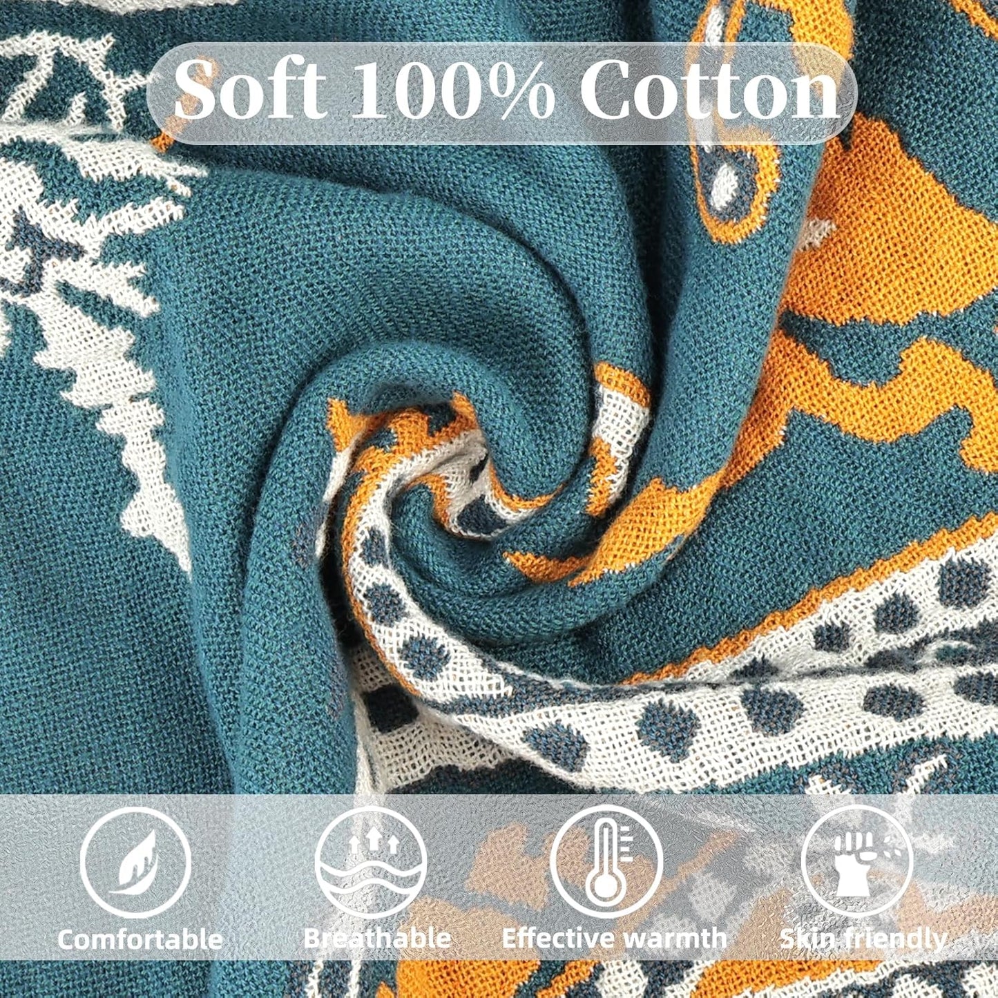 Boho Throw Blanket for Bed - 100% Pure Cotton Ultra Soft Rustic Quilt - Farmhouse Decor Bed Blankets, All Season Rustic Throw for Sofa Couch Chair(80''x 90'', Boho Floral)