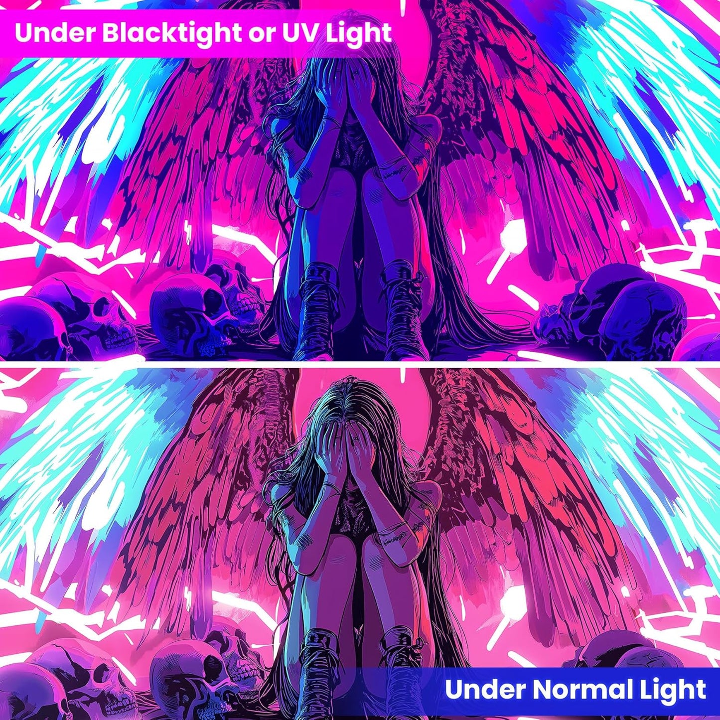 Blacklight Tapestry,WingTapestry Glow In The Dark,UV Reactive Black Light Upright Posters Wall Hanging for Bedroom Dorm Living Room Backdrop Decor (wing5, 79L" x 59W")