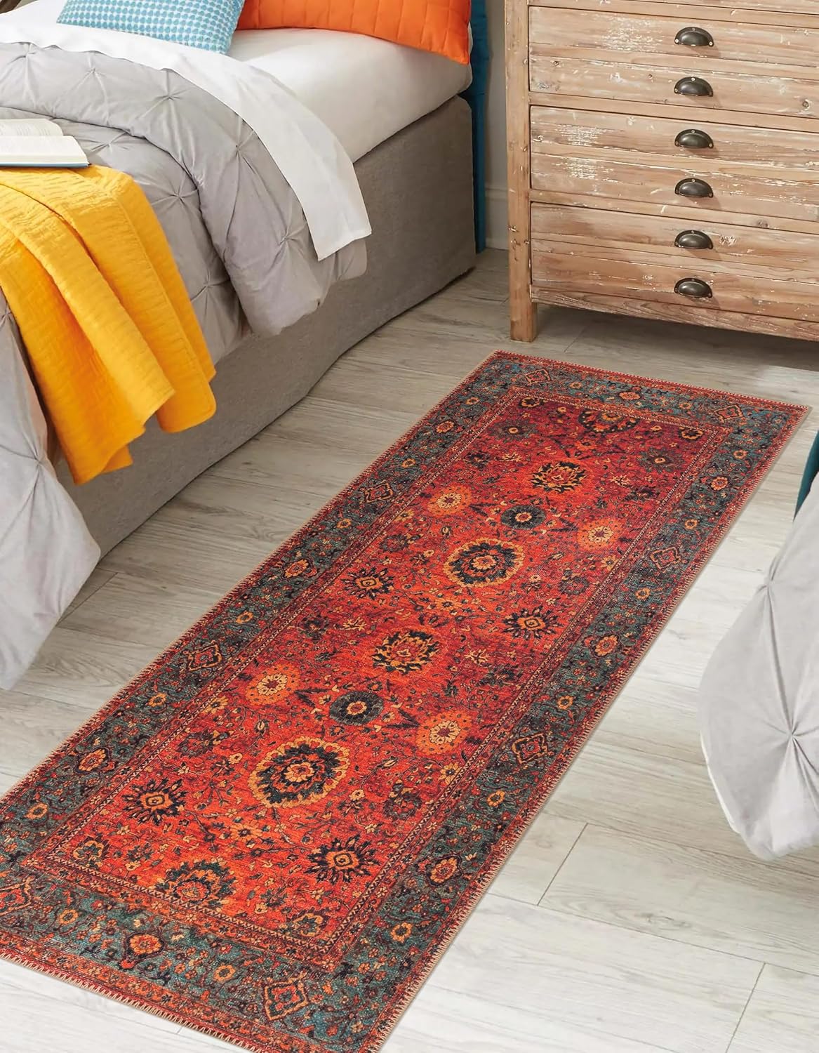 Keen Home Design 2x12 Rug - Machine Washable Runner with Non-Slip Backing, Ideal for Hallway, Entryway, Kitchen, Laundry Room - Vintage, Easy Clean, Durable, Low Pile Rug - (2'6" x 12')
