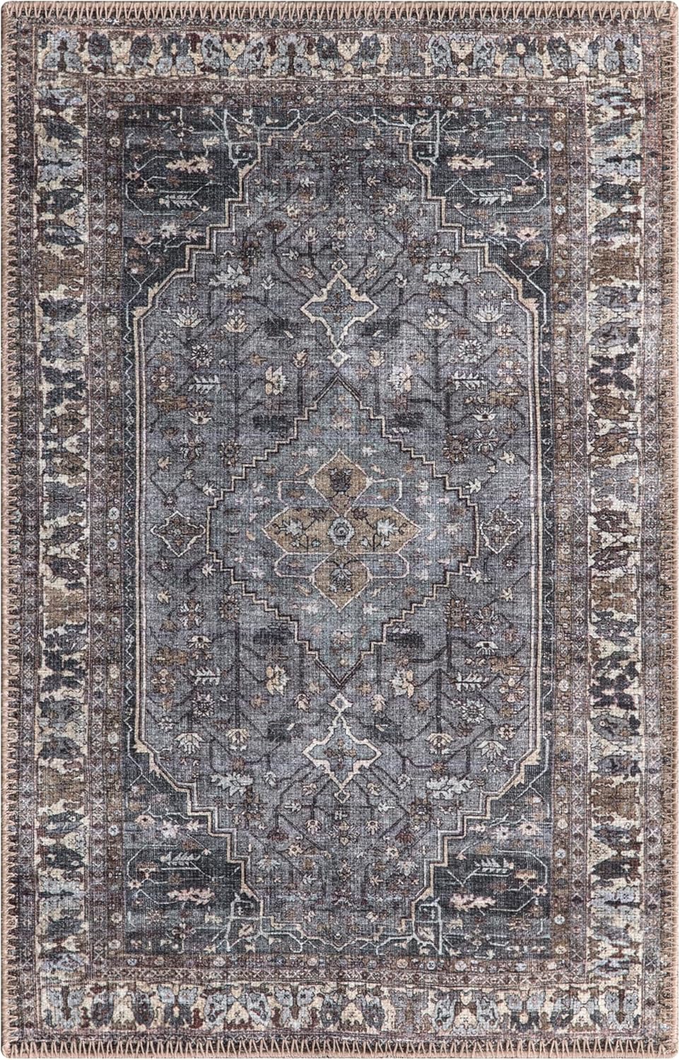 Keen Home Design 2x3 Rug - Machine Washable Entry Rug with Non-Slip Backing, Ideal for Enteryway, Kitchen, Bathroom, Laundry Room - Vintage, Easy Clean, Durable, Low Pile Rug - (2' x 3')