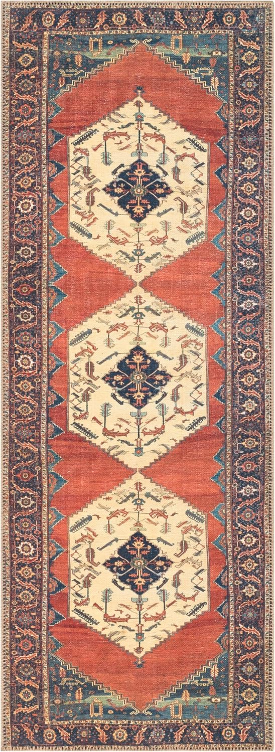Keen Home Design 2x10 Rug - Machine Washable Runner with Non-Slip Backing, Ideal for Hallway, Entryway, Kitchen, Laundry Room - Vintage, Easy Clean, Durable, Low Pile Rug - (2'6" x 10')