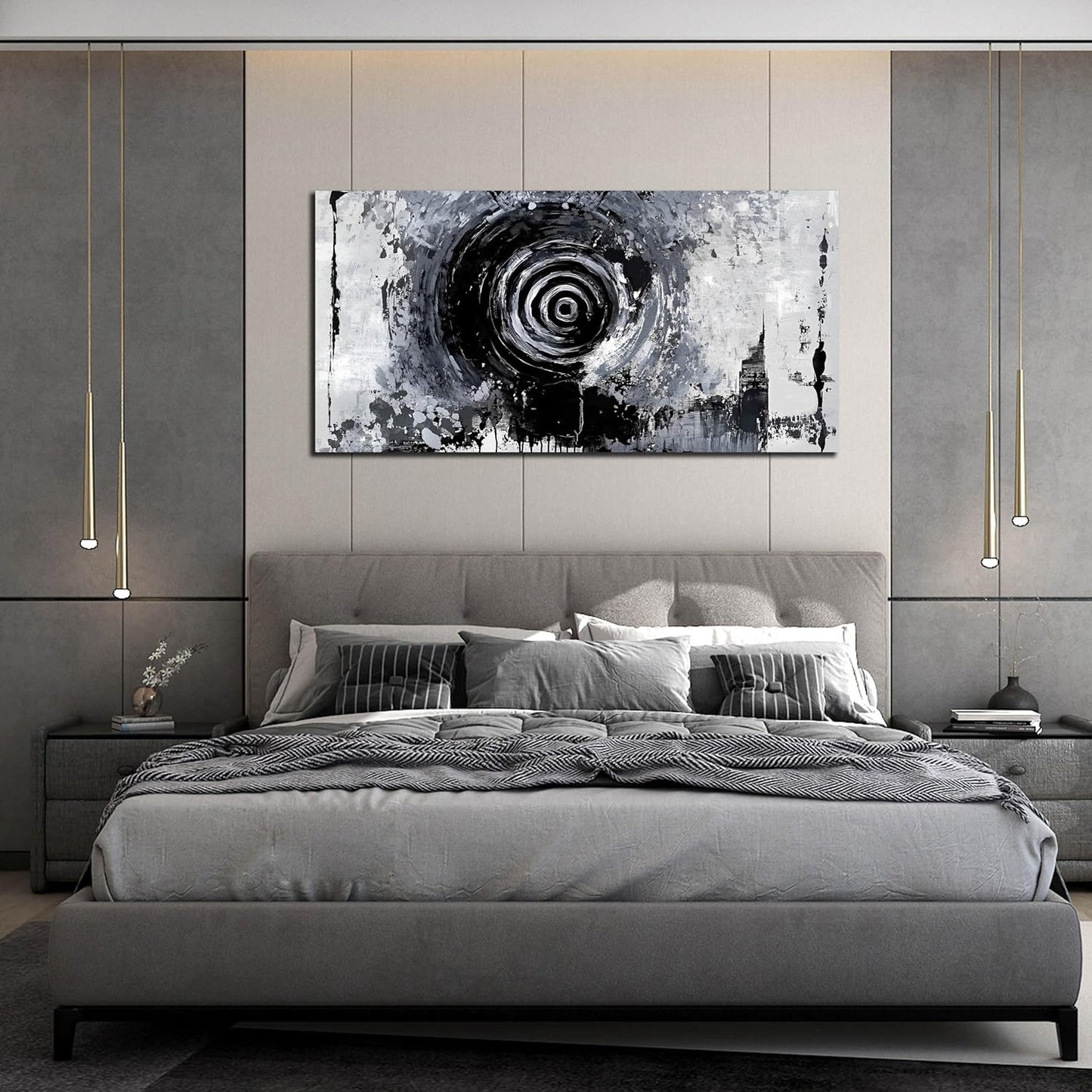 Abstract Large Wall Art for Living Room - Black and White Canvas Wall Art for Office - Modern Art Wall Decor for Bedroom Size 29" x 59"