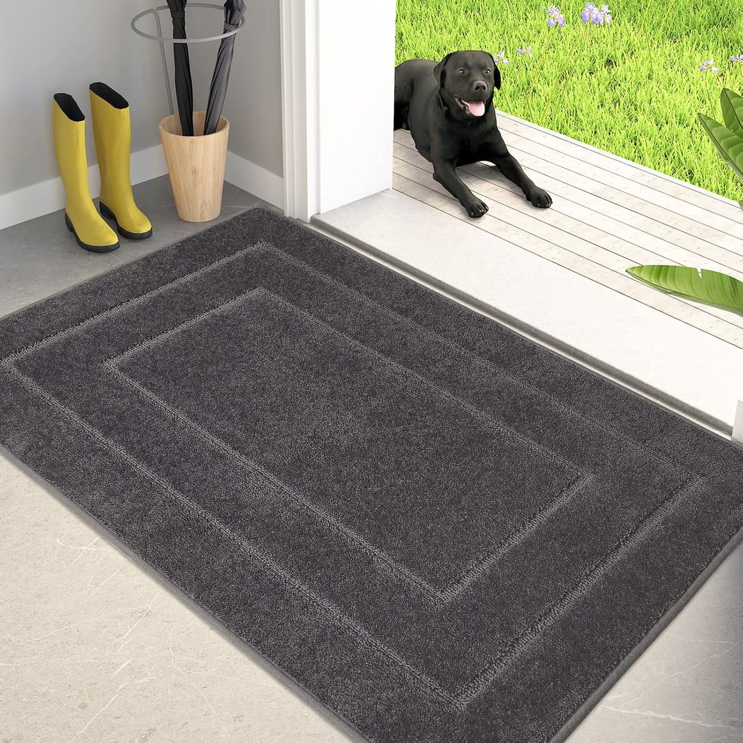 PURRUGS Dirt Trapping Door Mat 32" x 47", Non-Slip/Skid Machine Washable Entryway Rug, Dog Doormat, Super Absorbent Welcome Mat for Muddy Wet Shoes and Paws, Grey