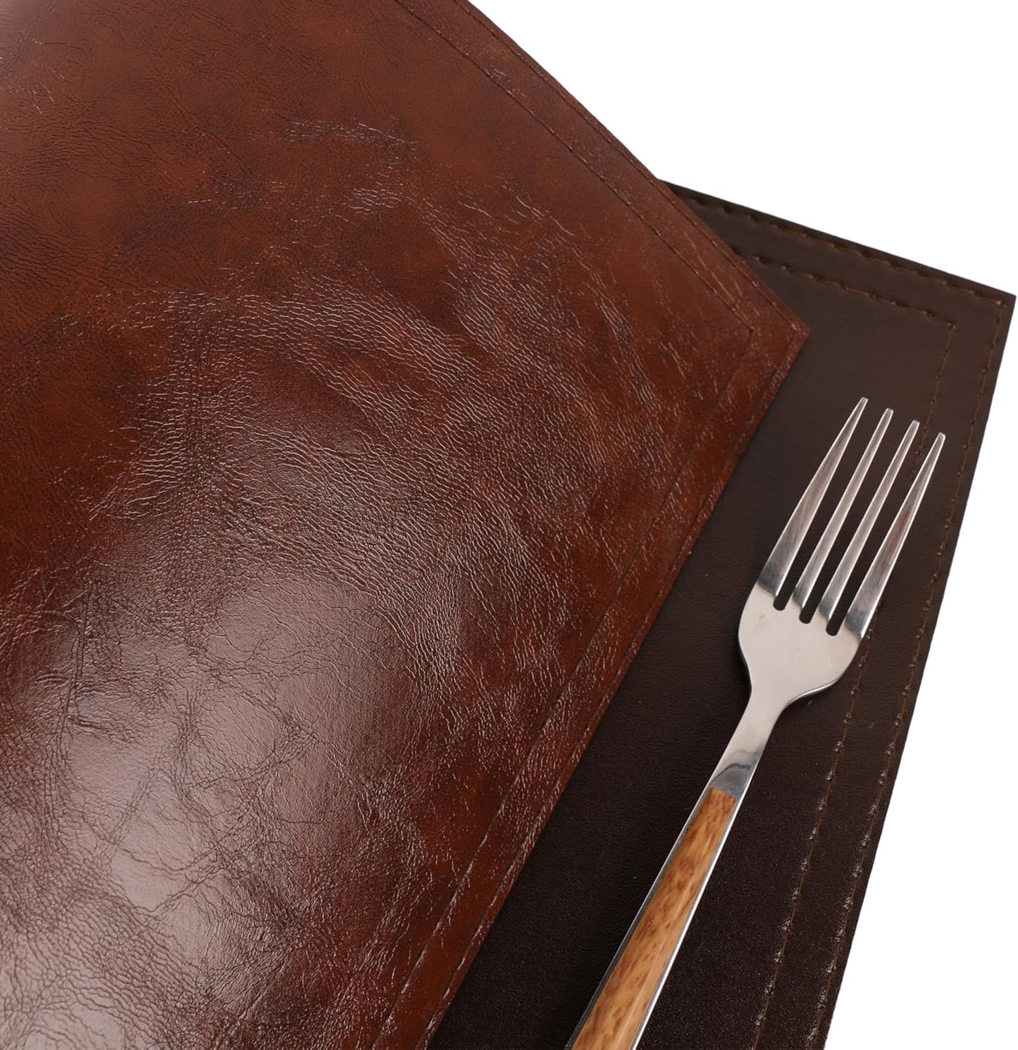 Jovono Waterproof PU Placemats, Faux Leather Dining Table Mat, Set of 8, Easy to Wipe Off Scrub Vinyl Mat, Heat & Stain Resistant for Office Conference Table, Home Décor Brown