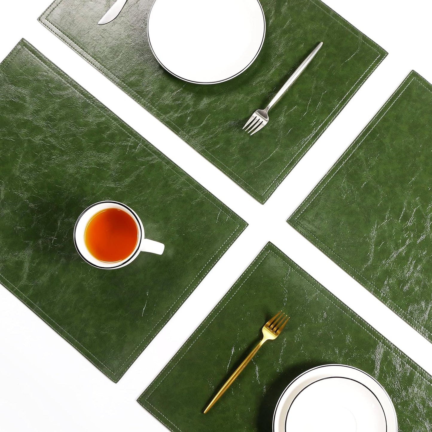 Waterproof PU Placemats, Faux Leather Dining Table Mat, Set of 6, Easy to Wipe Off Scrub Vinyl Mat, Heat & Stain Resistant for Office Conference Table, Home Decor