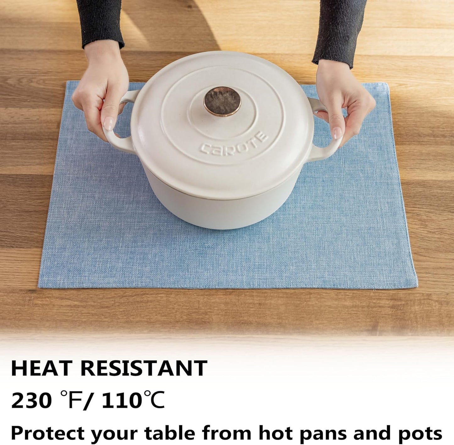 Demetex Blue Placemats Set of 6 Heat Resistant Farmhouse Burlap Placemats Washable Cloth Place Mat Dining Table Plate Mats for Kitchen Table Decor, Blue