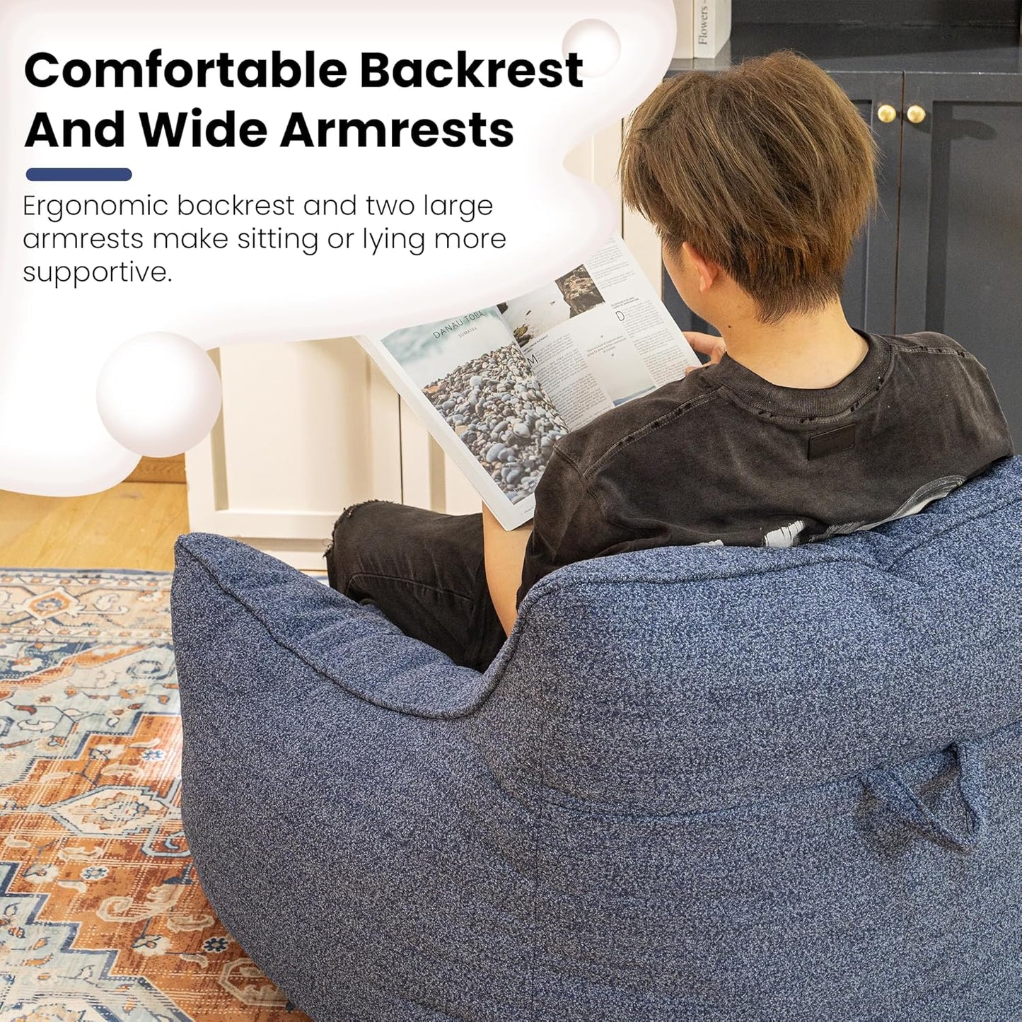 Bean Bag Chair for Adults, Comfy Tufted Bean Bag Chair Sofa with Armrests, Lazy Beanbag Chair with Foam Filler Stuffed Bean Bag Couch Sofa for Reading in Bedroom, Living Room and Dorms